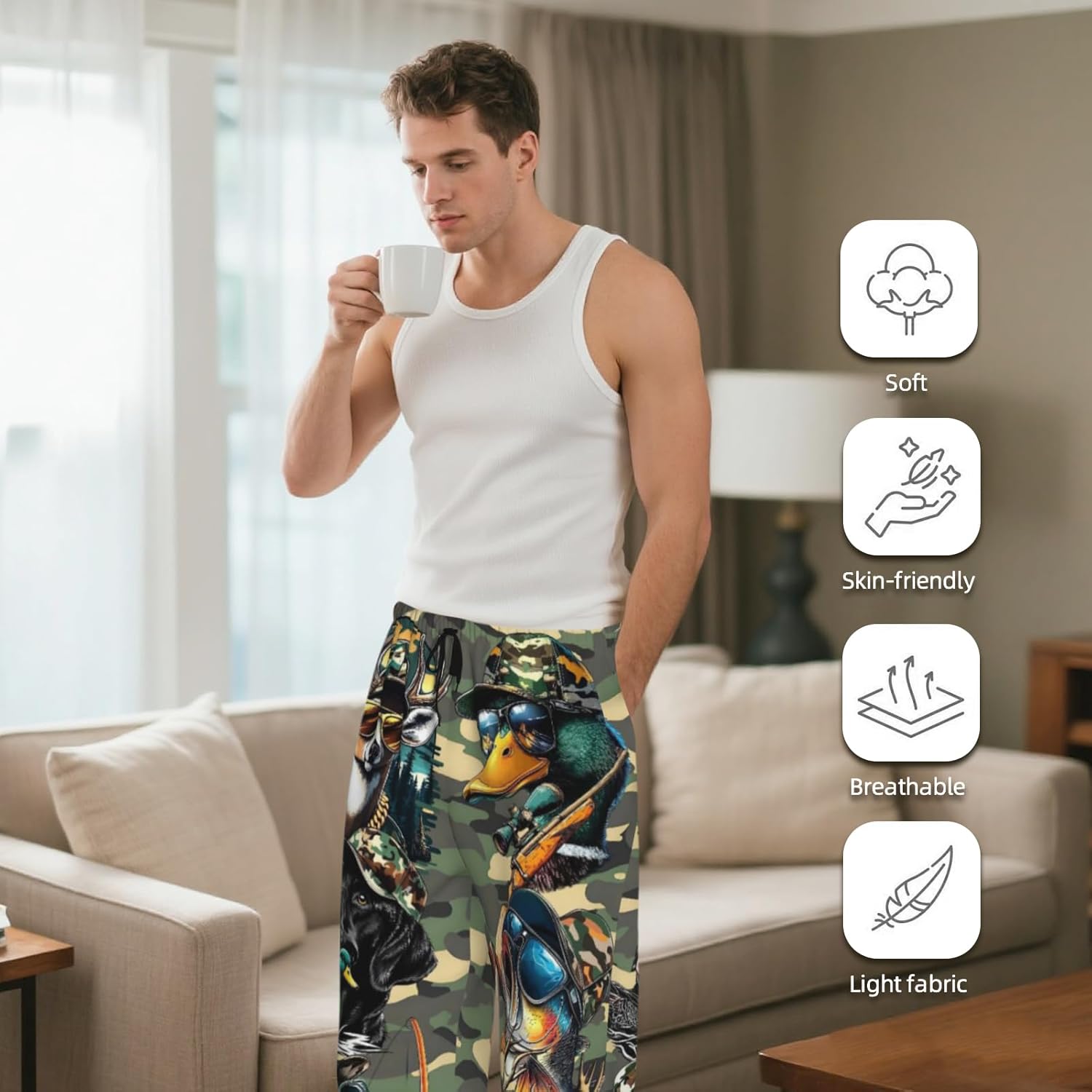 Mens Pajama Pants Sleepwear Ultra Lightweight Soft Pjs Bottoms Sleep Lounge Long Pant with Drawstring Pockets - Image 4