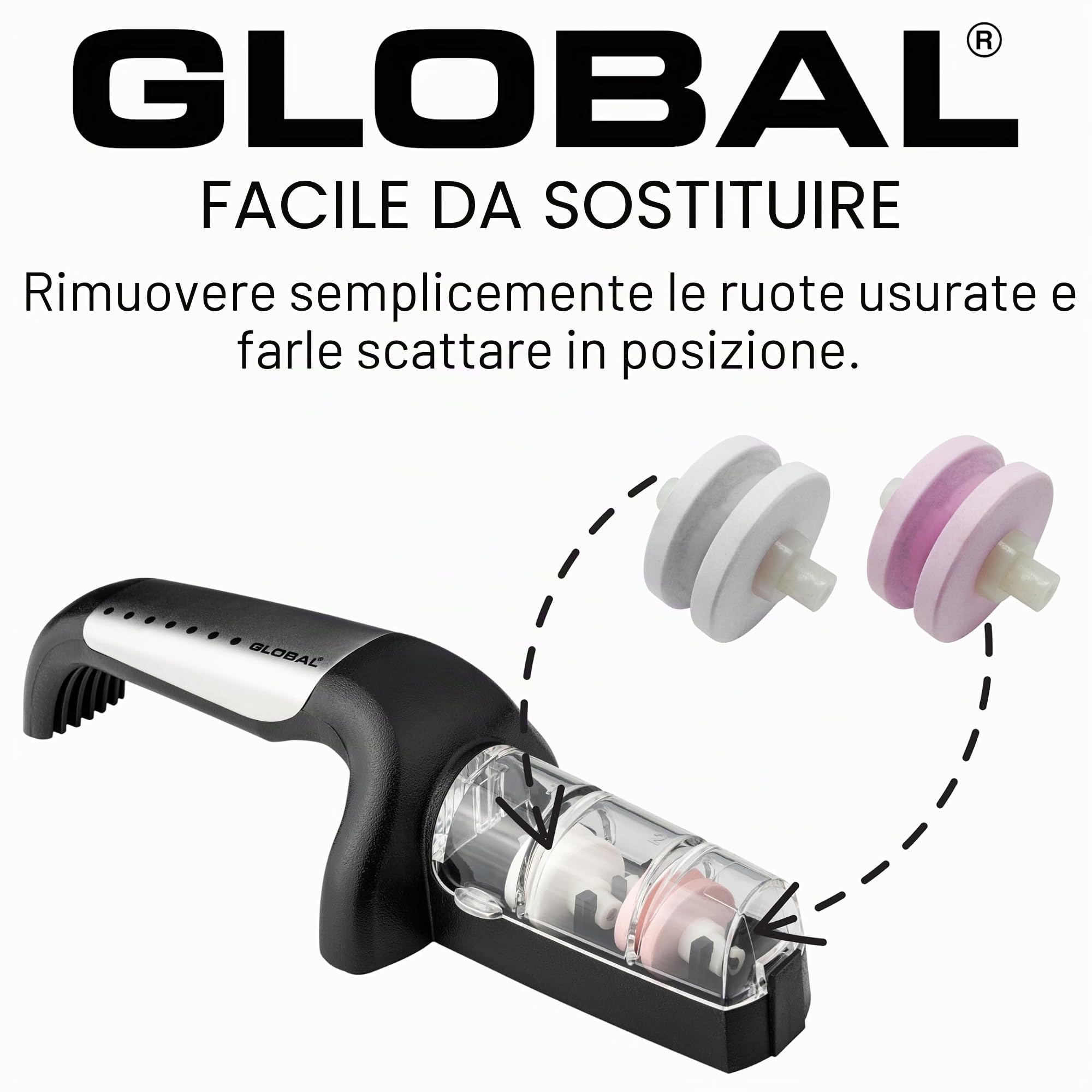 Global G-91/BW Minosharp - Affilacoltelli in ceramica, 2 livelli, 2,1, acciaio INOX