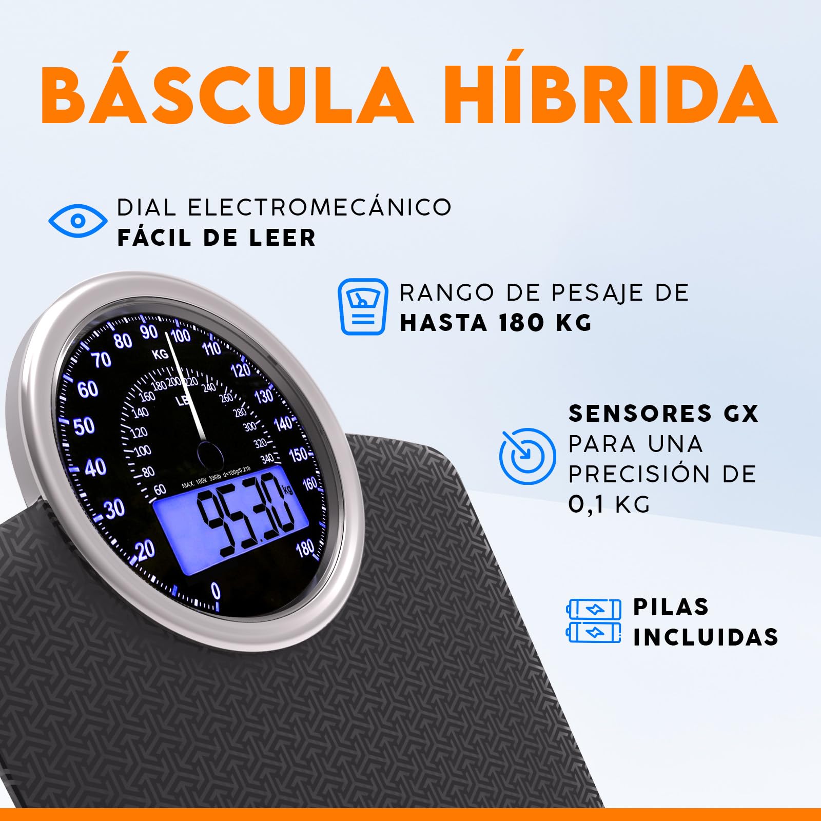 ZENO Báscula Digital y Analógica Híbrida - NUEVO - 2 en 1 - Soporta hasta 180 kg - Vidrio Templado Grueso - Pantalla Extra Grande - Fácil Lectura - Nova Negra