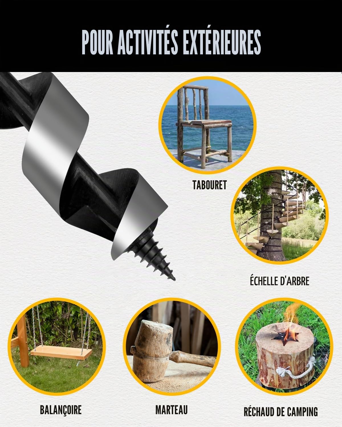 Mèche à bois d'extérieur en acier de qualité supérieure avec étui en cuir PU, idéale pour les équipements Bushcraft, la survie et le bricolage