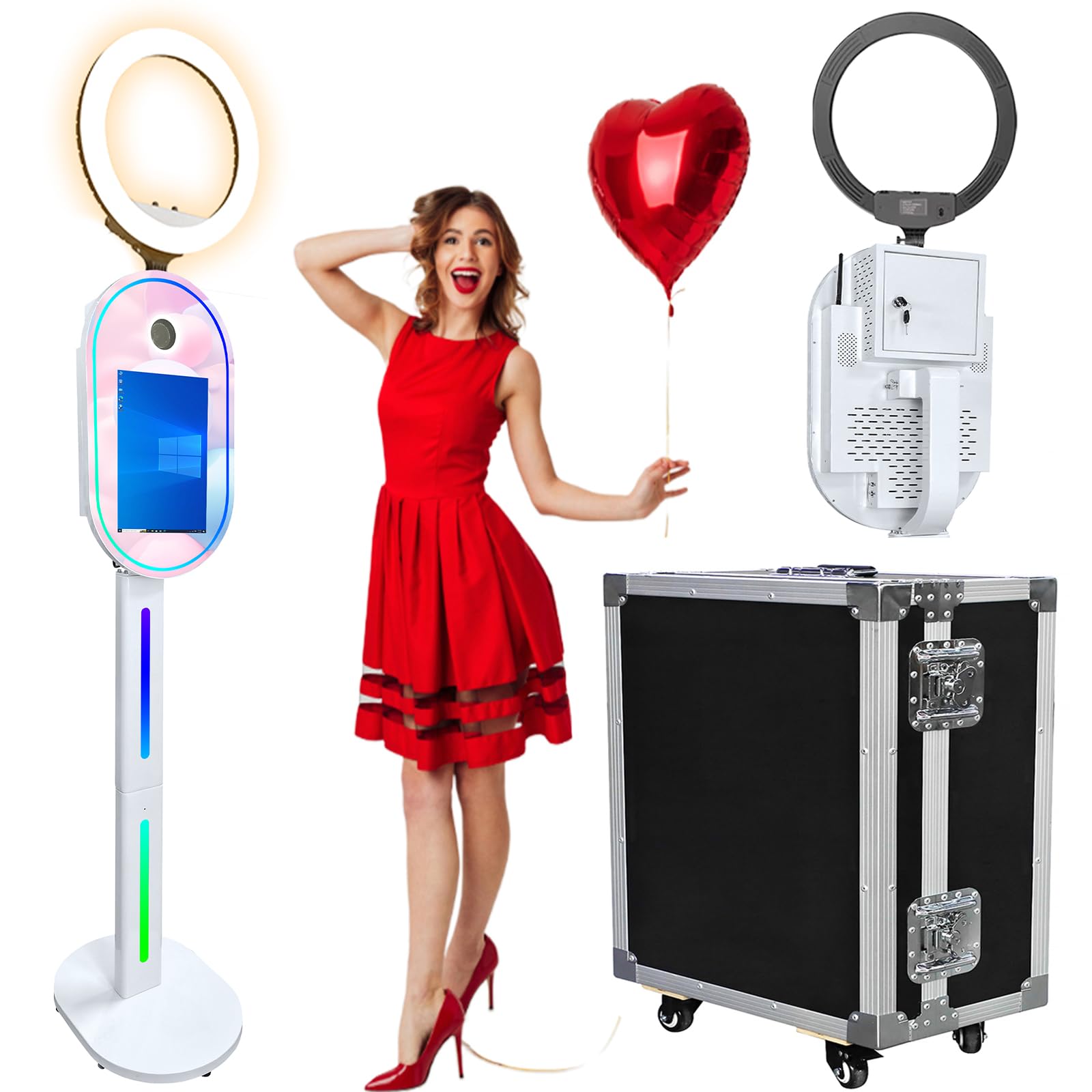 ZLPOWER Magic Mirror Photo Booth for DSLR with LCD Touch Screen PC Shell Stand Selfie Station Photobooth Machine Kiosk with Software Ring Light and Flight Case for Party Wedding Rental