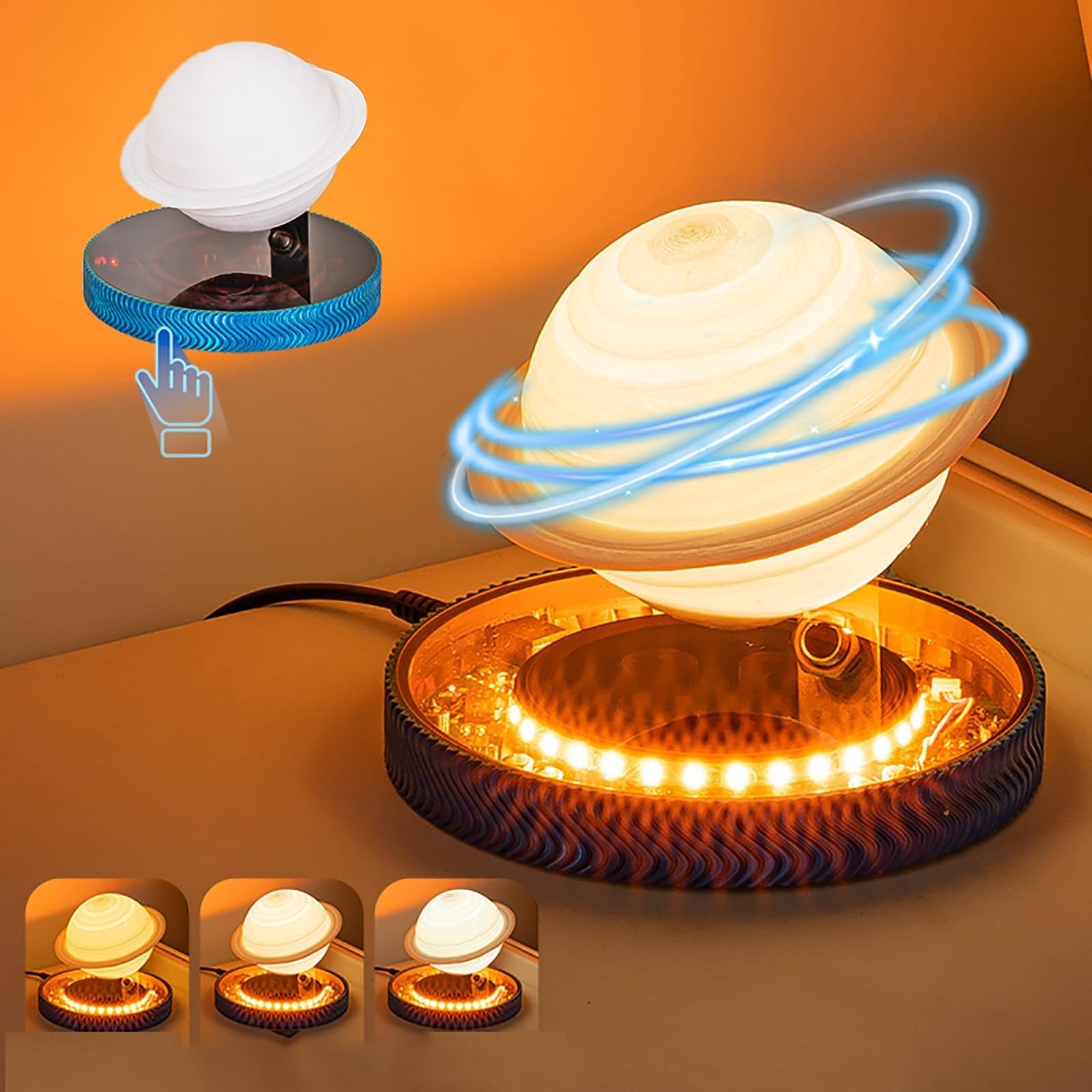 Générique Lampe Saturne Lévitante，Rotation Flottante 360°，Veilleuse 3D Magnétique，Base Lumineuse，Contrôle Tactile 3 Modes Couleur Pour Chambre Et Bureau(12cm Saturn)