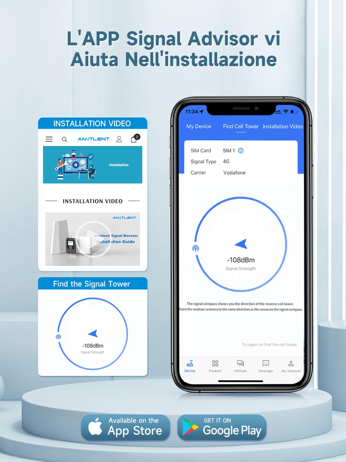 ANNTLENT Serie N50 Amplificatore Segnale Cellulare - Collegabile con APP Supporto Banda 20/8/3/1/7 Ripetitore 4G 3G gsm per Casa Ufficio Ripetitore Segnale Cellulare Supporta TIM Wind Tre