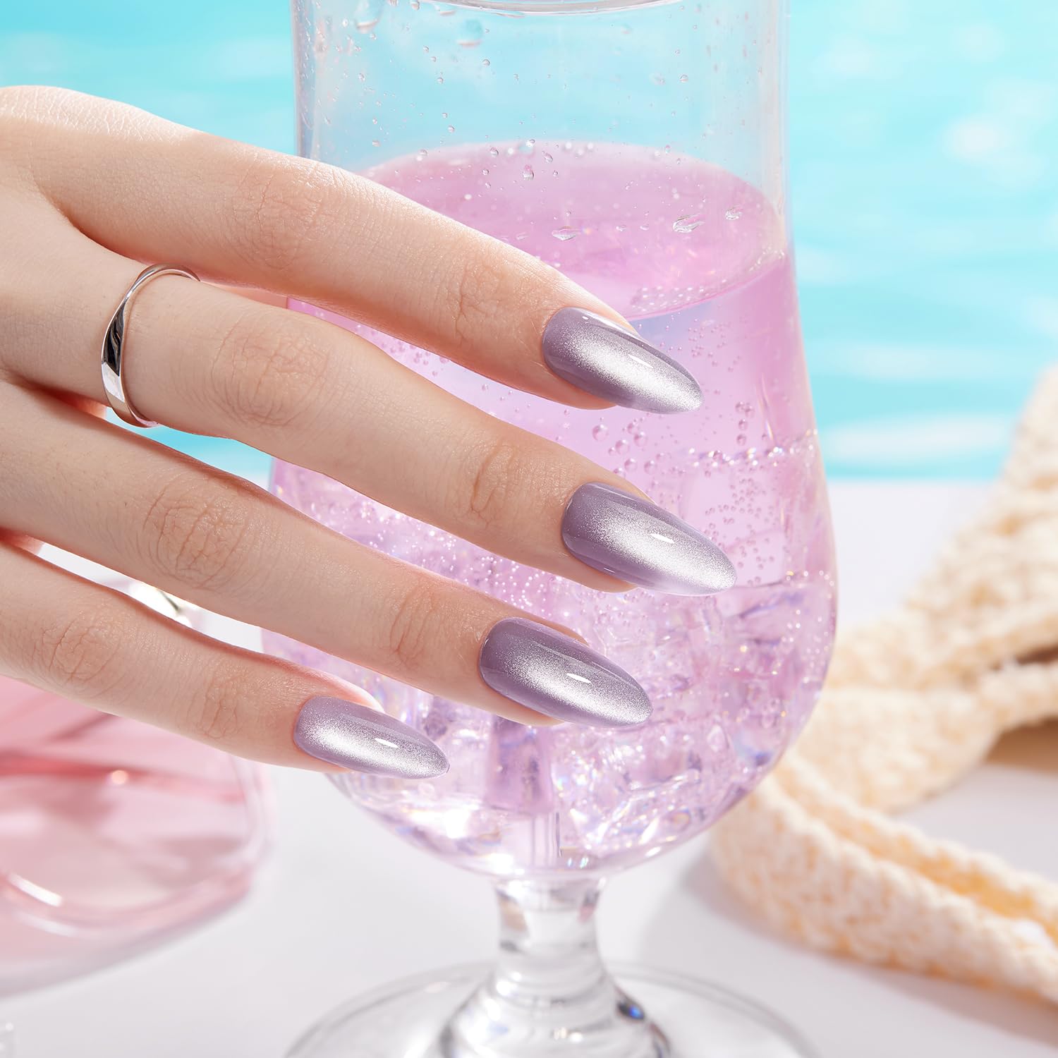 VSALON Press-on-Nägel kurz – Metallic Chrome-Nagelset für Damen