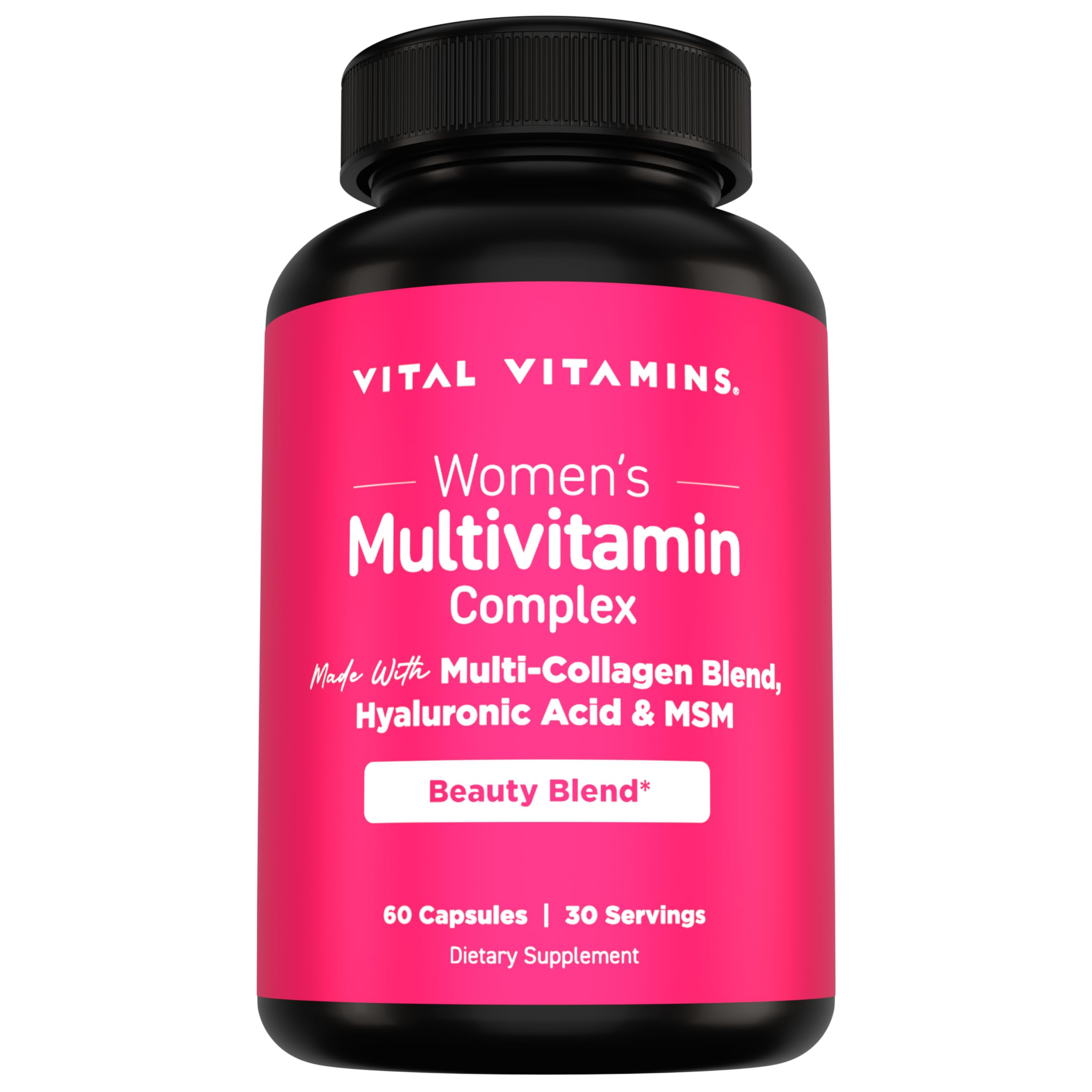 Vital Vitamins Women's Multivitamin Complex - Made with Multi-Collagen Blend, Hyaluronic Acid, & MSM - Beauty Multivitamins - with Vitamin A, C, E, B6, B12, D3-60 Capsules