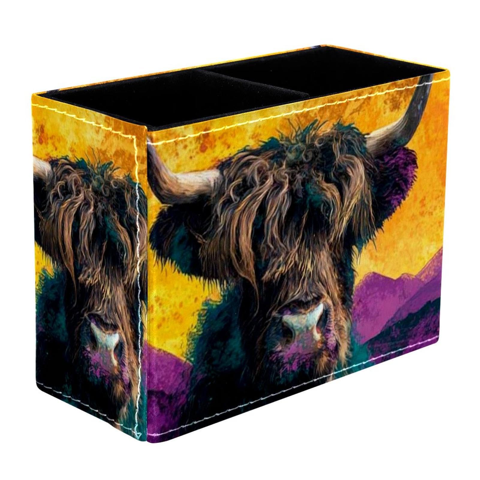 sanfly fish Watercolor Art Yak Leather Pencil Holder: Multifunctional Desk Organizer Case for Office and Home, Aesthetic Rustic Retro Design Perfect for Teachers,Office Workers
