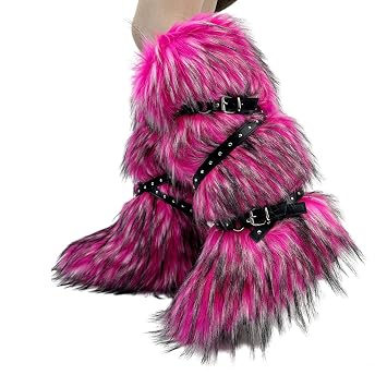 Faux Fur Boots for Women Long Furry Knee High Boots Comfy Plush Warm Snow Boots Fuzzy Outdoor Boots Winter Fluffy Indoor Flat Shoes
