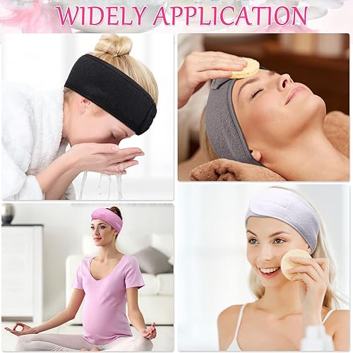 Miniatura 6 de Diadema facial de spa de 24 piezas, diadema ajustable con cinta, tela de rizo elástica para lavado de maquillaje, ducha facial, yoga y spa