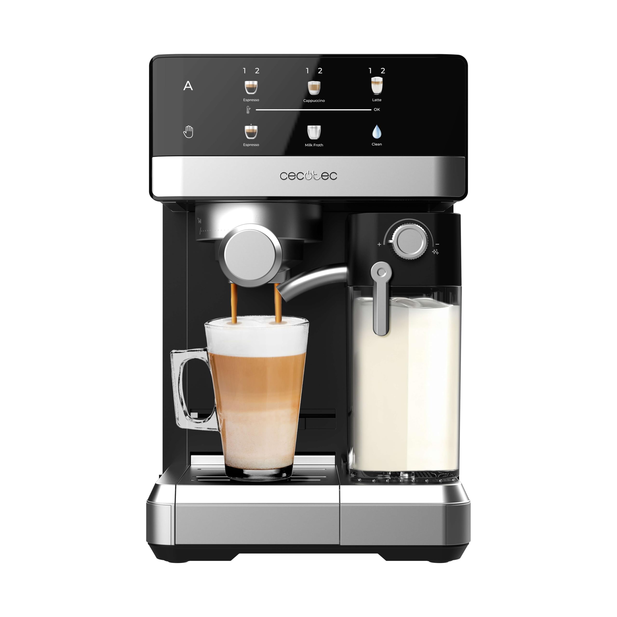 Cecotec Power Espresso 20 Touch, machine semi-auto, 20 bars, réservoir lait