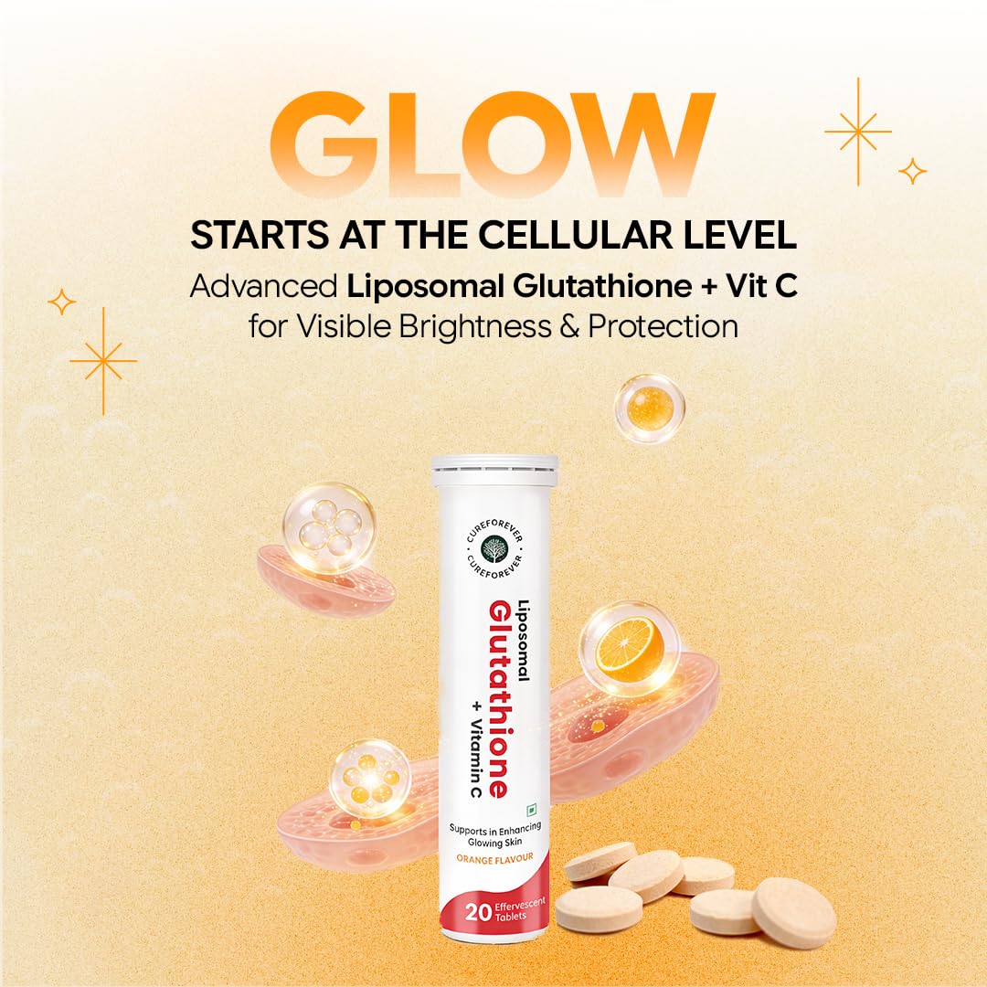CUREFOREVER Glutathione Effervescent Tablets, 40 Tablets with Vitamin C, Liposomal Glutathione 500mg for Antioxidant Support, Skin Glow & Radiance Support, Detox Support — Amazon image 2