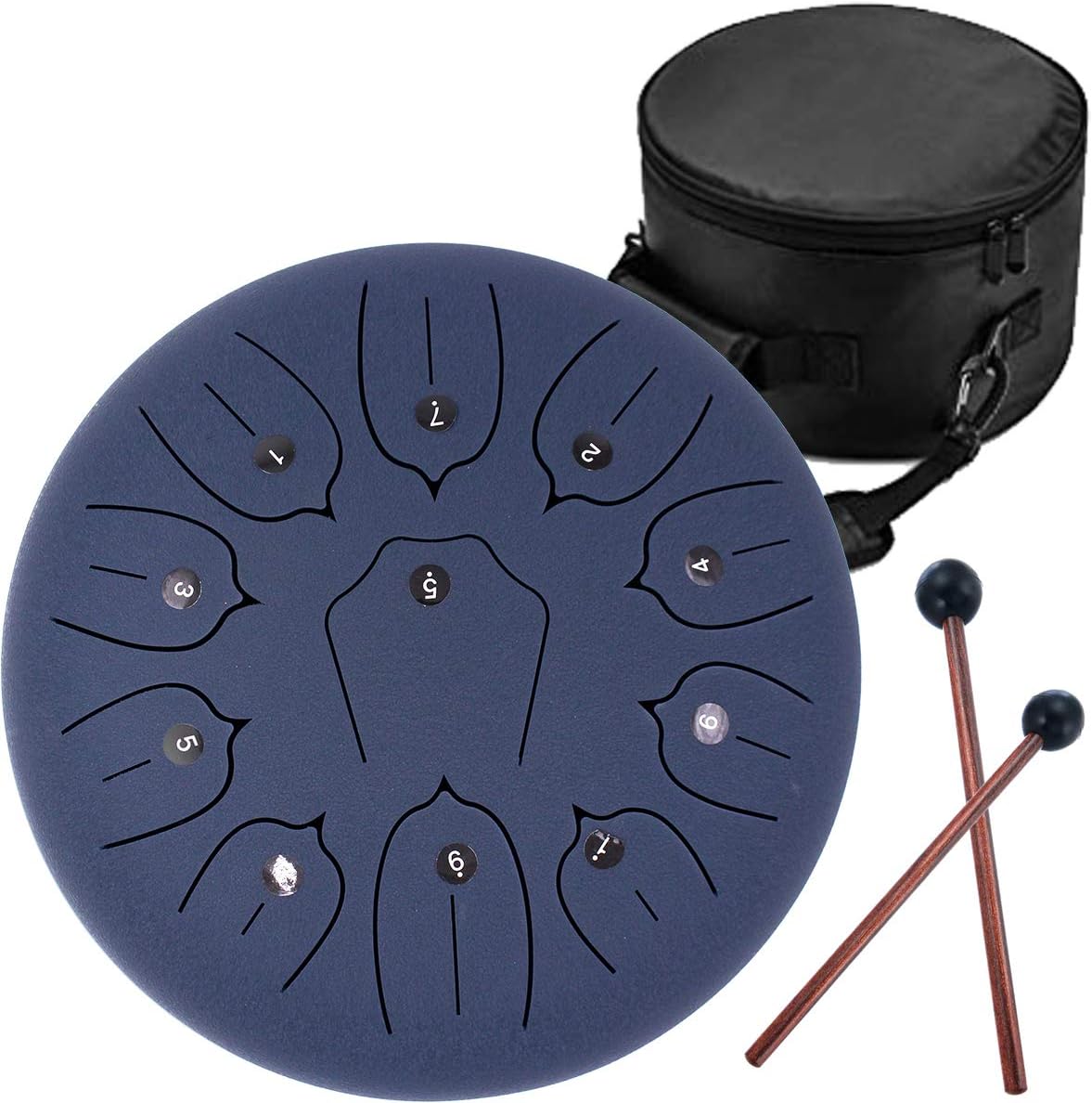 Antetok 12 Inches 30 CM Steel Tongue Drum-11 Notes C Major Tuned Percussion Instrument-Handpan Drum with Bag, Music Book, Mallets and Finger Picks(Dark Blue)