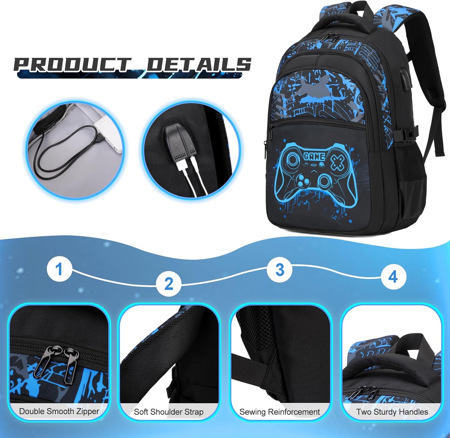 DIGOBAY Boys Backpack for School, 3PCS Cool Luminous Gamer Backpack for Boys with Lunch Box Pencil Case, Kids Backpacks Bookbag for Teen Boy Elementary Middle High School with USB Charging Port