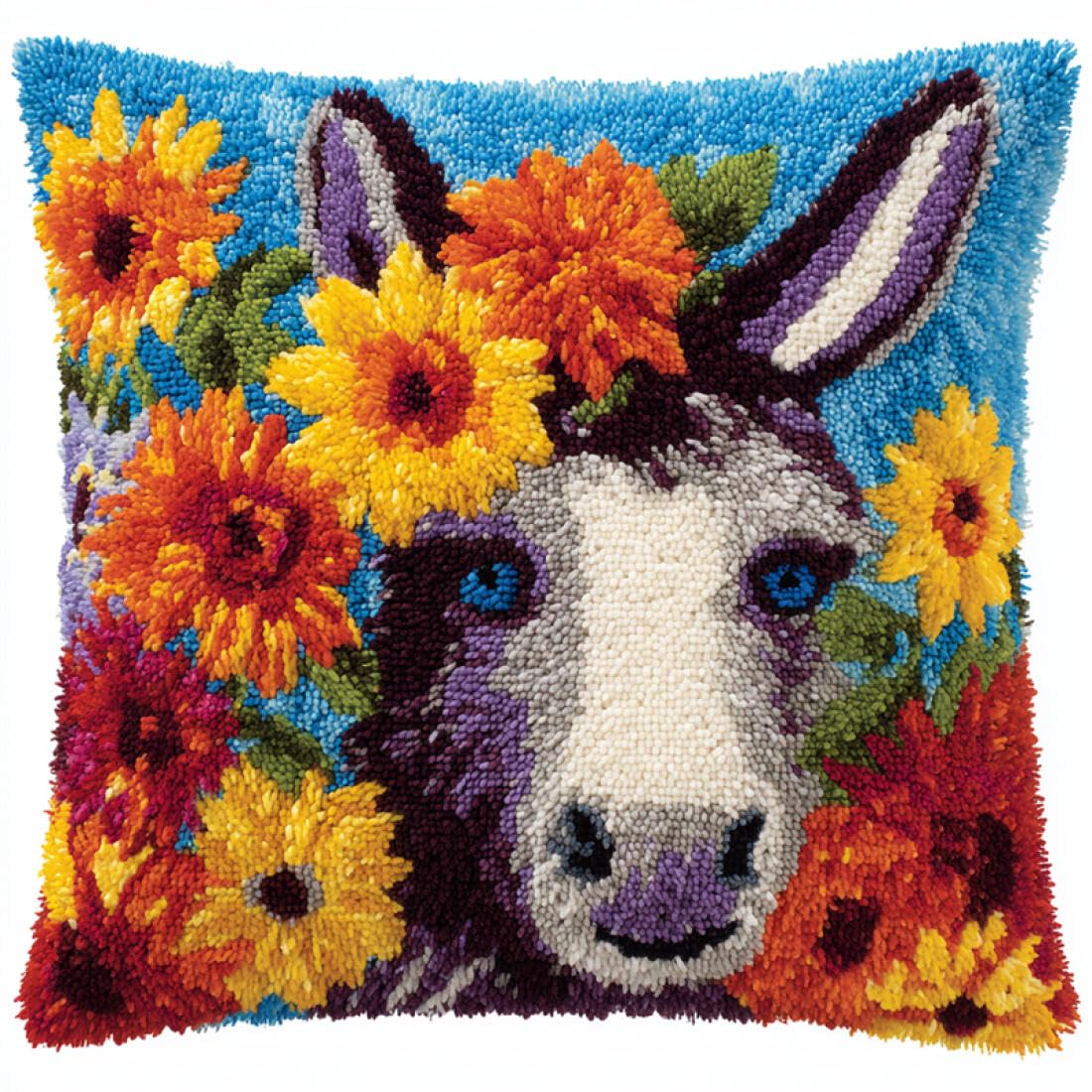 Kitquiver Animal DIY Latch Hook Kit Fantasy Donkey DIY Latch Hook Kits Pattern Printed Throw Pillow Case Cushion Cover for Adults and Beginners 17x17In