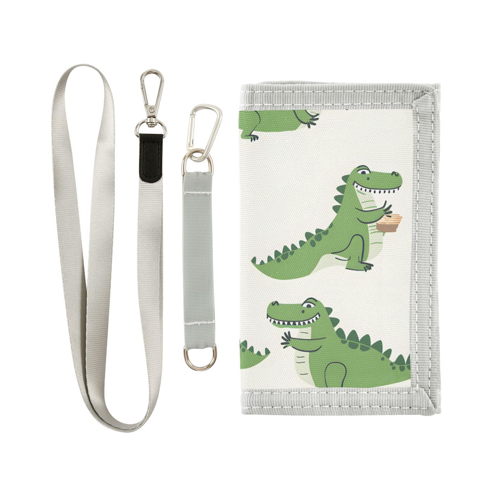 zyrtty Kids Wallets for Boys Girls Ages 4-18 Trifold, Crocodile Cartoon Green Beige Wallet with Zippered Coin Pocket and Card Holders, Novelty Wallet for Childrens Birthday Gifts