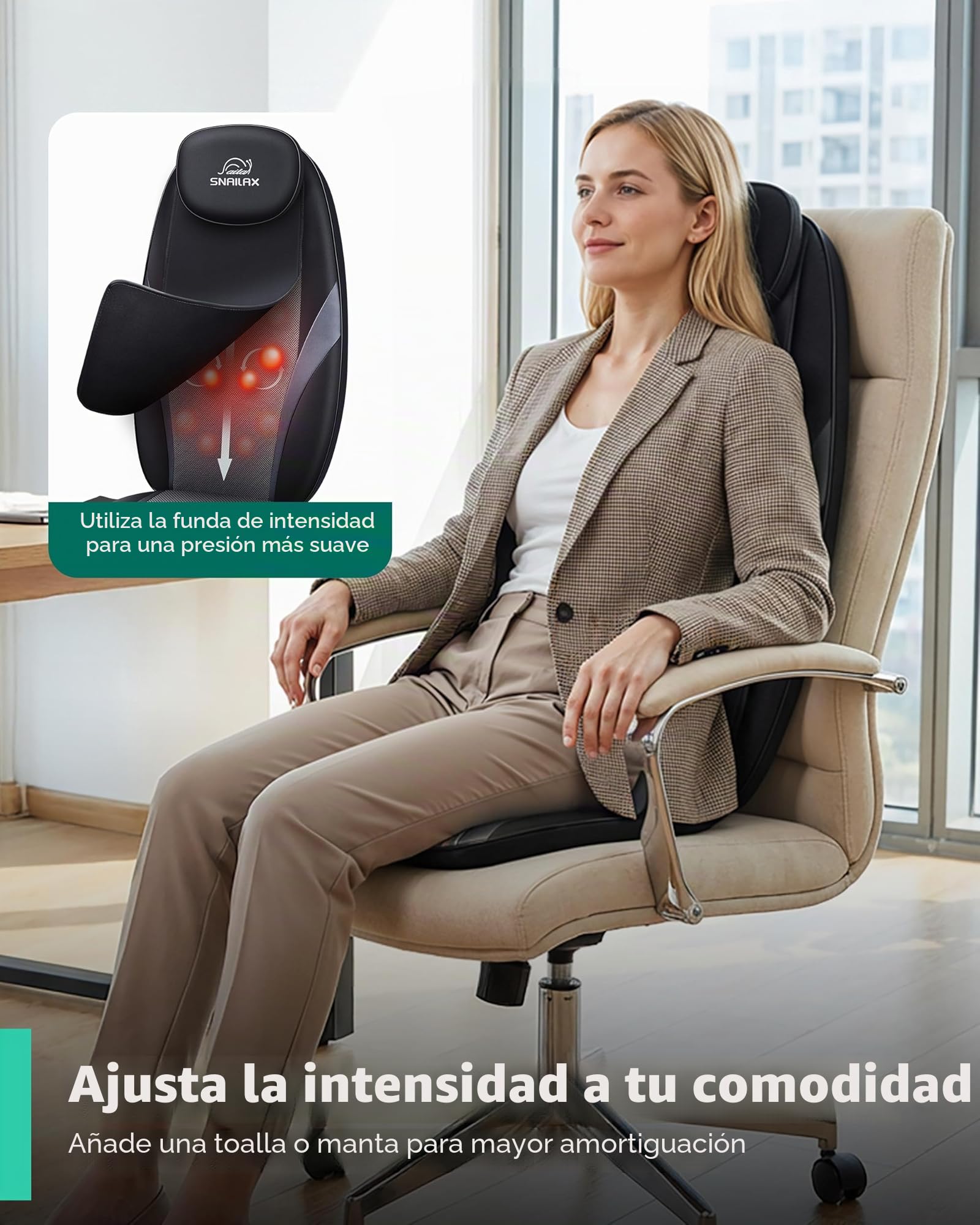 SNAILAX Shiatsu Asiento Masajeador - Masaje de Espalda con Calefacción, Almohadilla para Sillón de Masaje con Calor para Amasar en Casa o Oficina