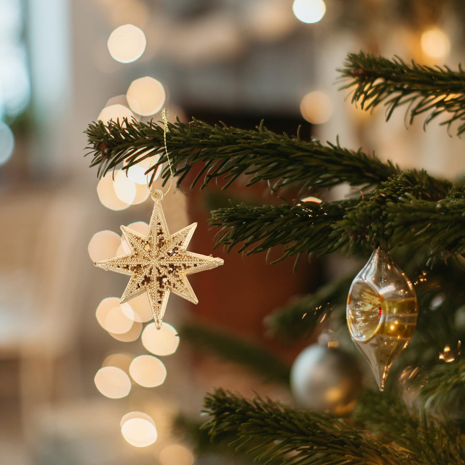 BESPORTBLE Lot de 18 mini décorations de sapin de Noël, breloques pailletées à suspendre pour décoration de fête de Noël et remplissage de vase (doré)