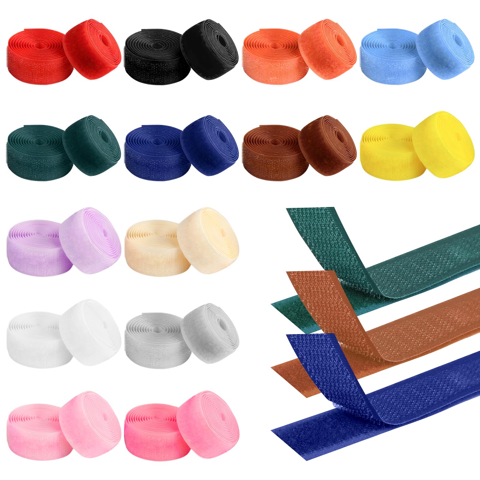 28 Pieces Hook and Loop Tape, 14 Colours Hook and Loop Tape Sew on, 1m x 20mm Hooks and Loops Strips on Both Sides, 28m Hooks and Loops for Fabric, Textiles, DIY Crafts
