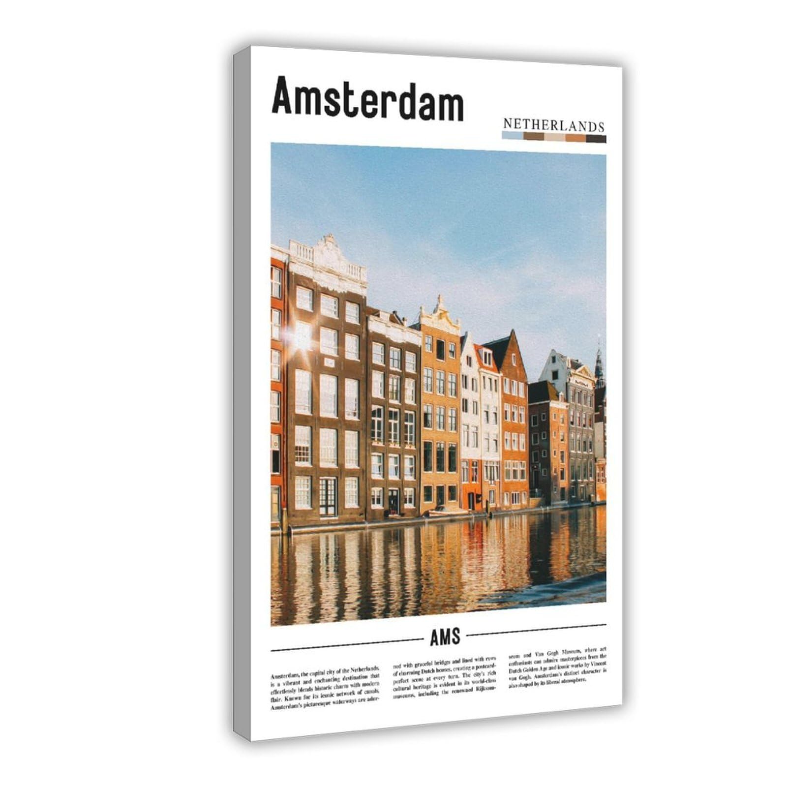 Wcyb Frame Amsterdam Netherlands Landscape Travel Prints Posters Canvas Deco Paintings Wall Art For Office Living Room Hangable 24" L X 36" W
