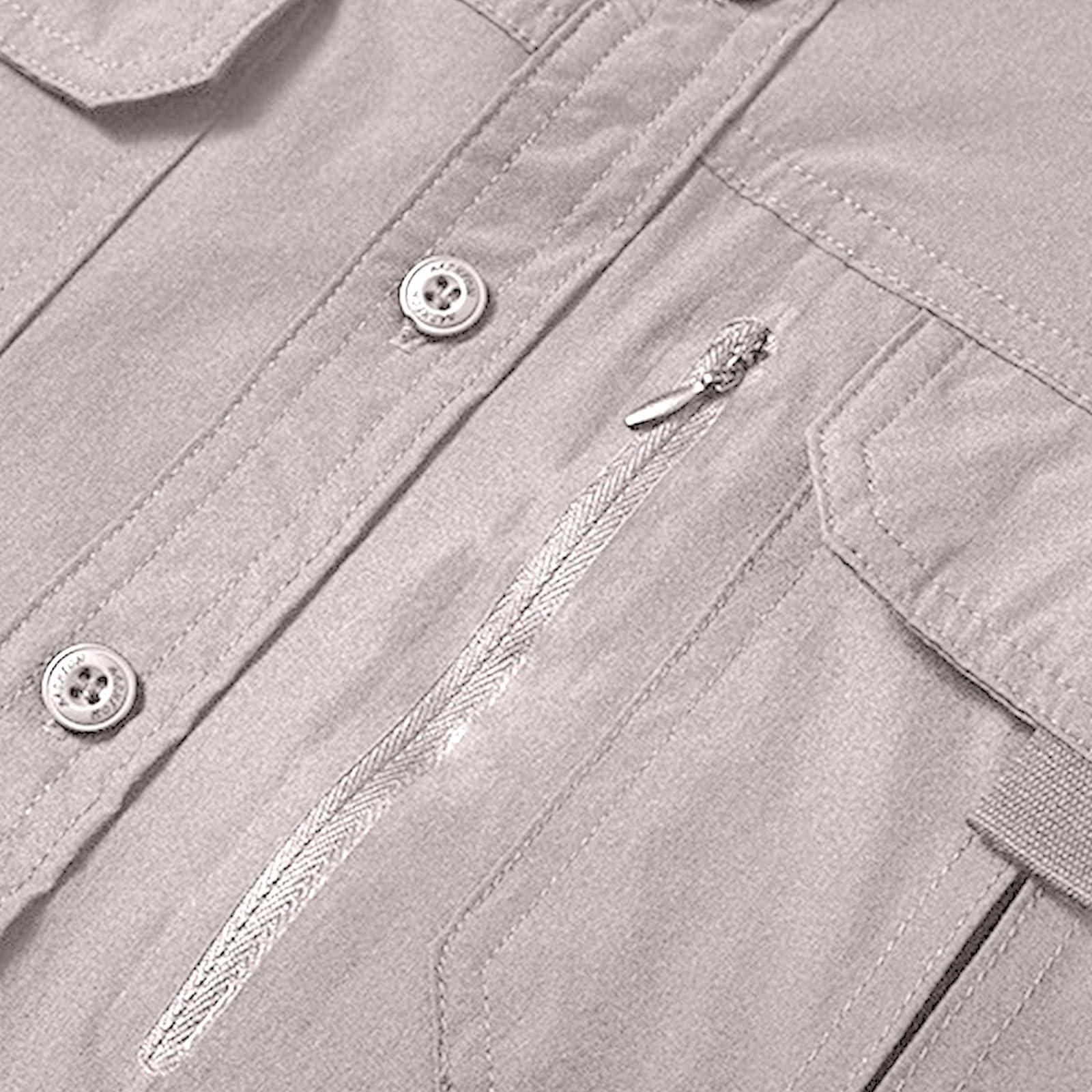 Camicia Uomo Manica Lunga Abbottonata con Protezione Solare, Tessuto Leggero con Tasche, Ideale per Pesca, Escursioni e Viaggi all’Aperto(1B-Light Ashy, L)