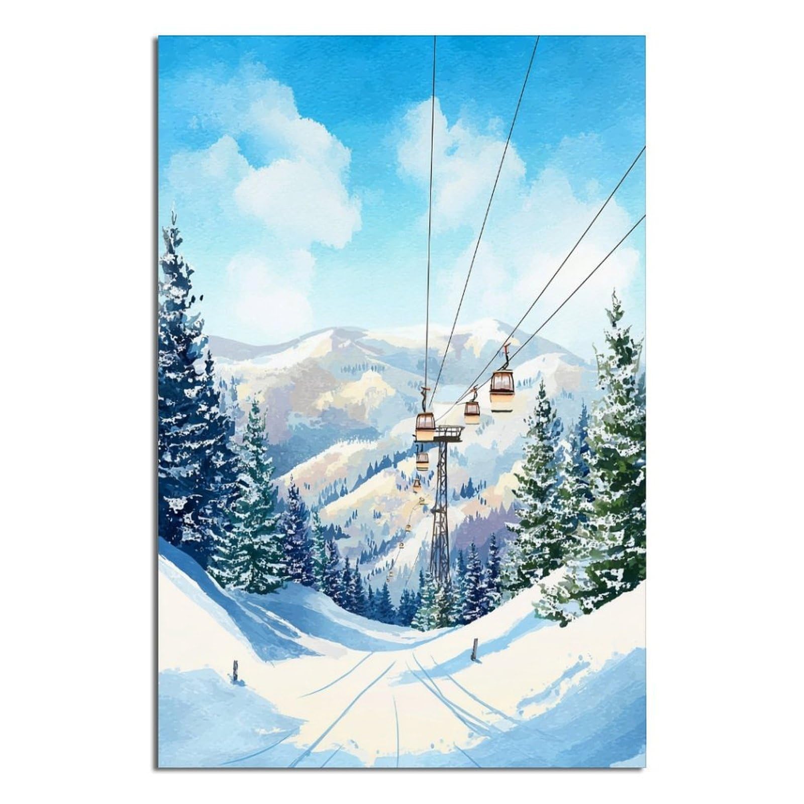 iPuzou Vail Ski Poster 24x36inch(60x90cm) Vintage Watercolor Canvas Art