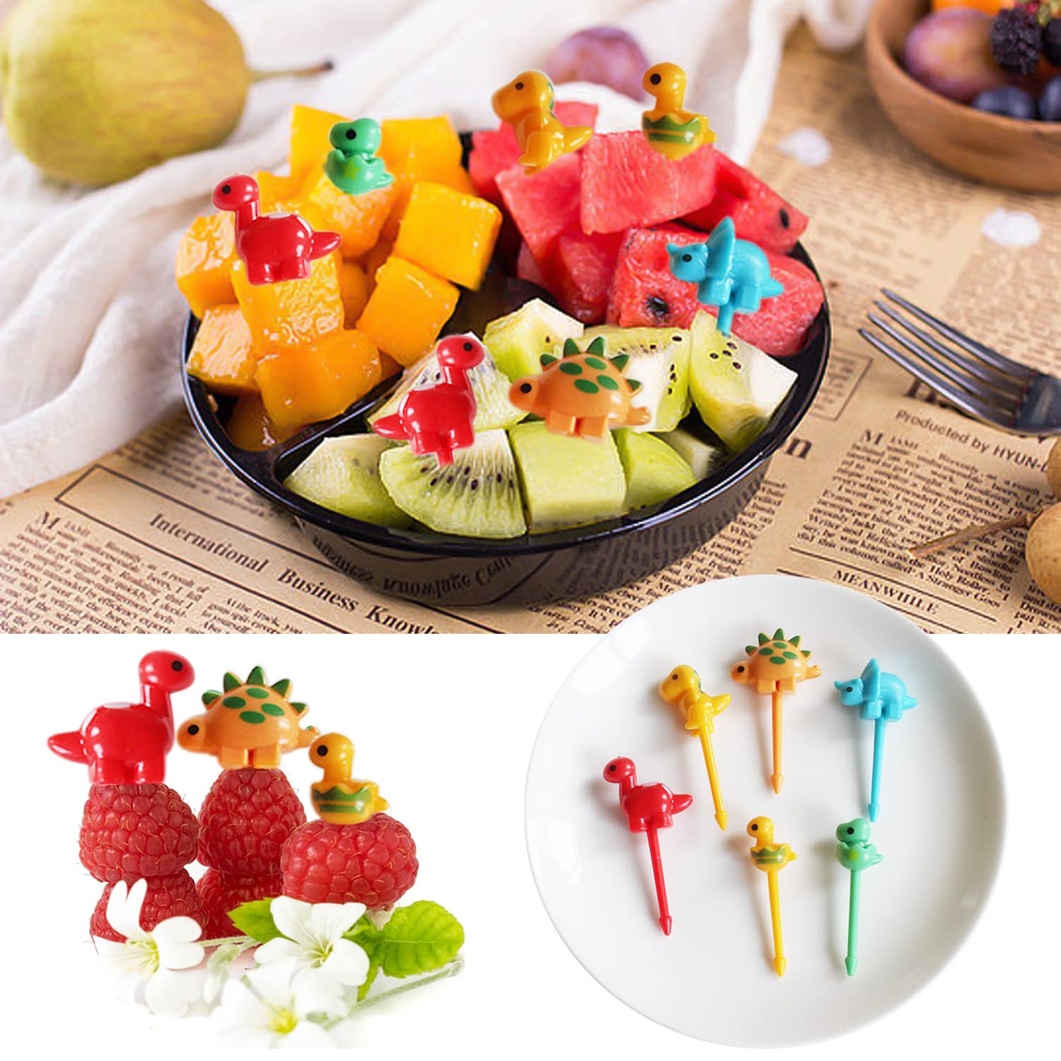 28 Forchette Da Frutta Con Animali - Mini Stuzzicadenti Riutilizzabili Per Bambini