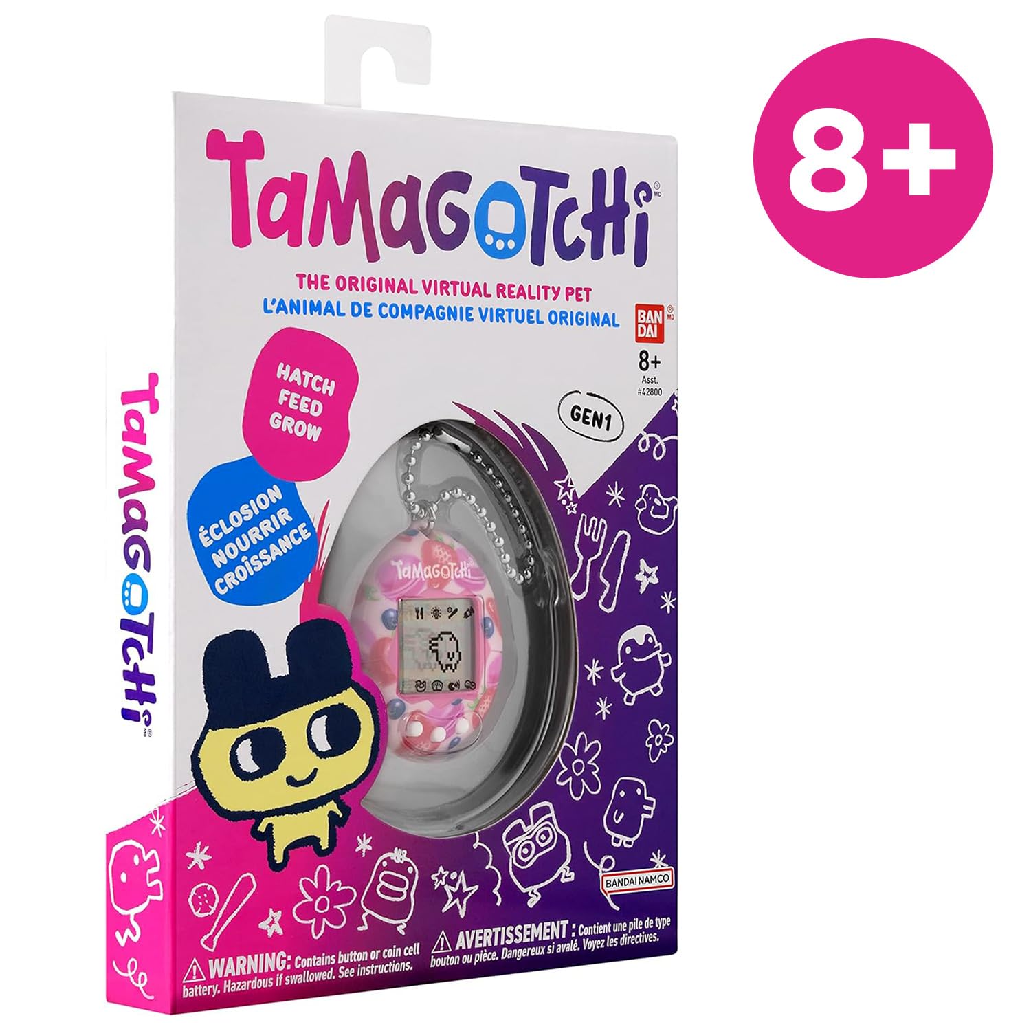 Bandai – Tamagotchi Original – Berry Delicious – Animal interactif avec écran LCD en Français, 3 Boutons et Mini-Jeux – Idée Cadeau Jeu Animal virtuel – Jouet Enfant 8 Ans et + – 42971