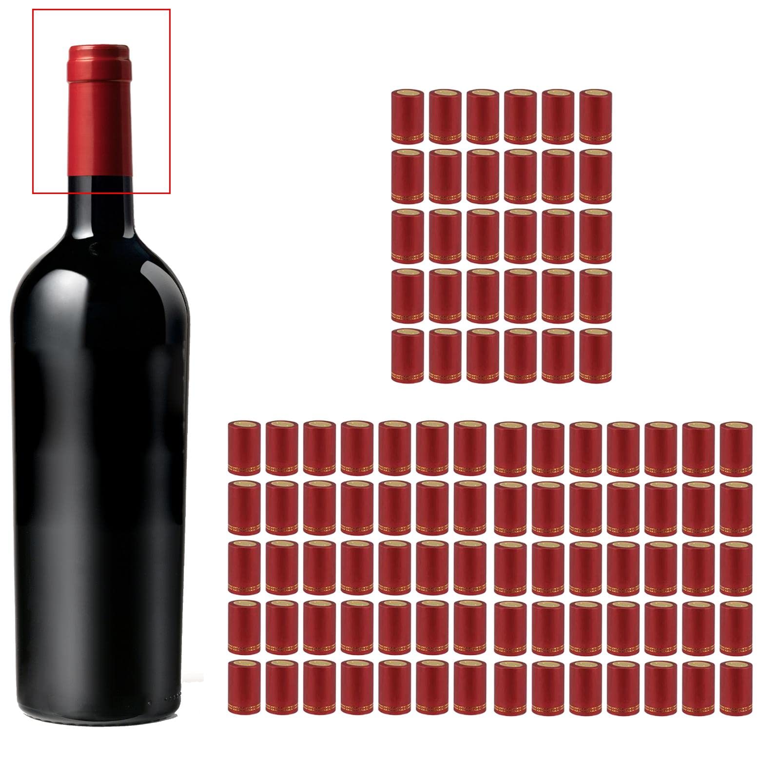 100 Piezas Cápsulas Botella Sellos Termoretráctiles Cubiertas Termoselladoras Tapas para Botellas con Corcho PP Adecuadas para Vino, Rojo, Individual