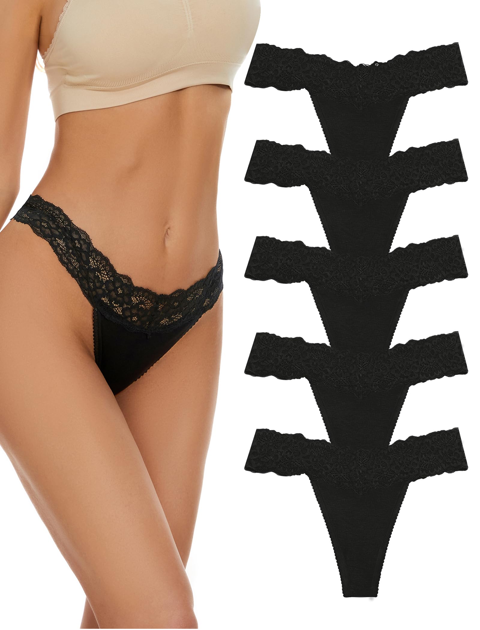 String Thong Women's Seamless Lace Underpants Women Multipack Seamless Invisible Lace Briefs Underwear Panty Without Seam Sports Underwear Women Thong Microfibre Invisible, Pack of 5, flowers-image-37