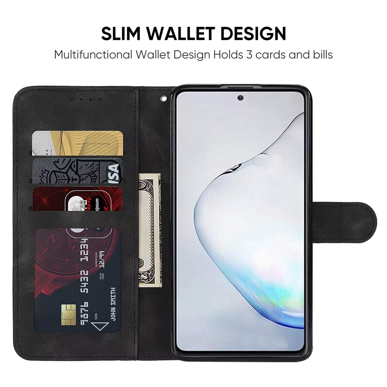 Wanyuexes Case for Galaxy Note 10 Lite/Galaxy A81/M60S SM-N770F Wallet Case with Tempered Glass Screen Protector, Leather Flip Credit Card Holder Stand Phone Cover for Samsung Galaxy Note10 Lite Black