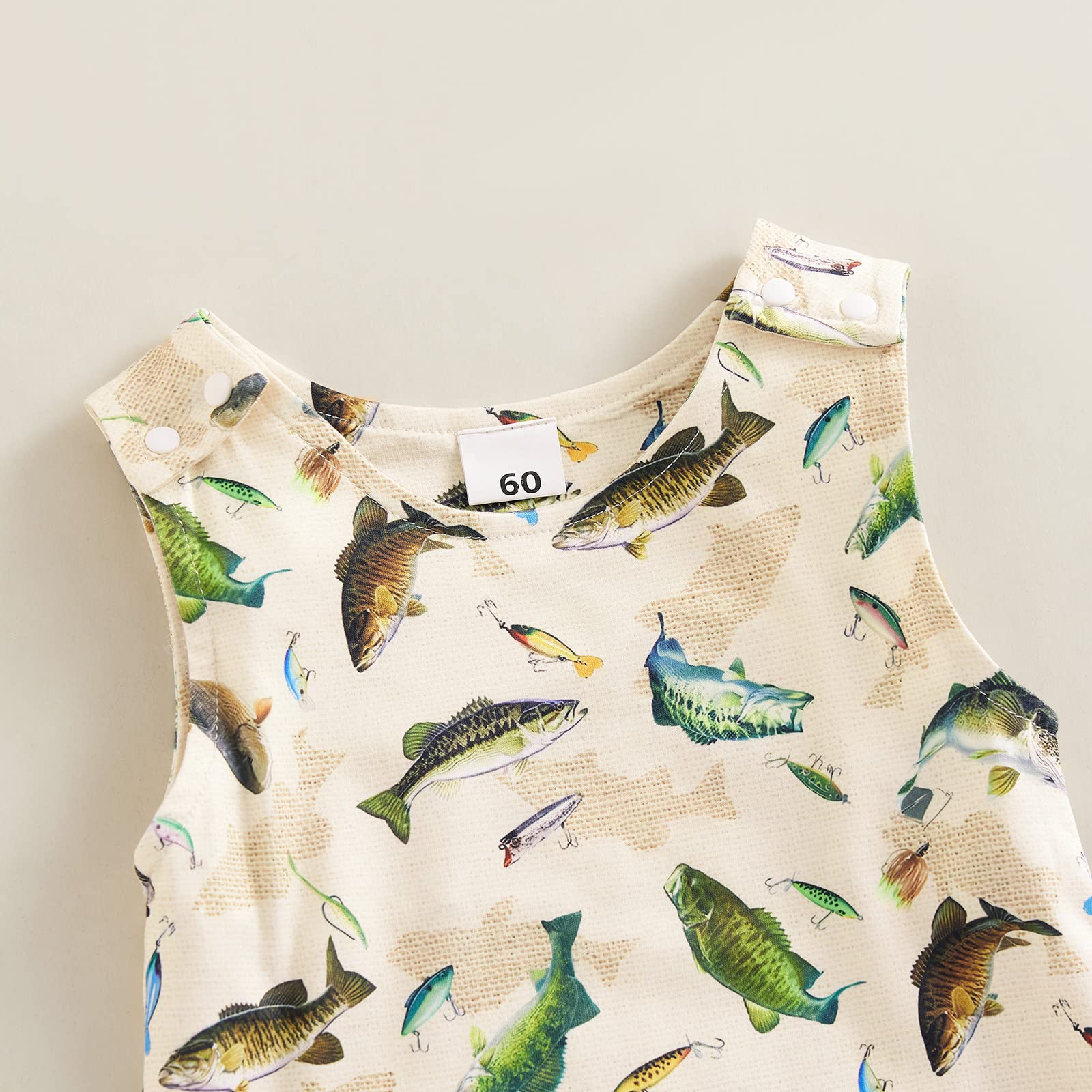 WALLARENEAR Newborn Baby Sleeveless Jumpsuit Dinosaur or Fish Print Short Romper Boys Girls One Piece Summer Outfit