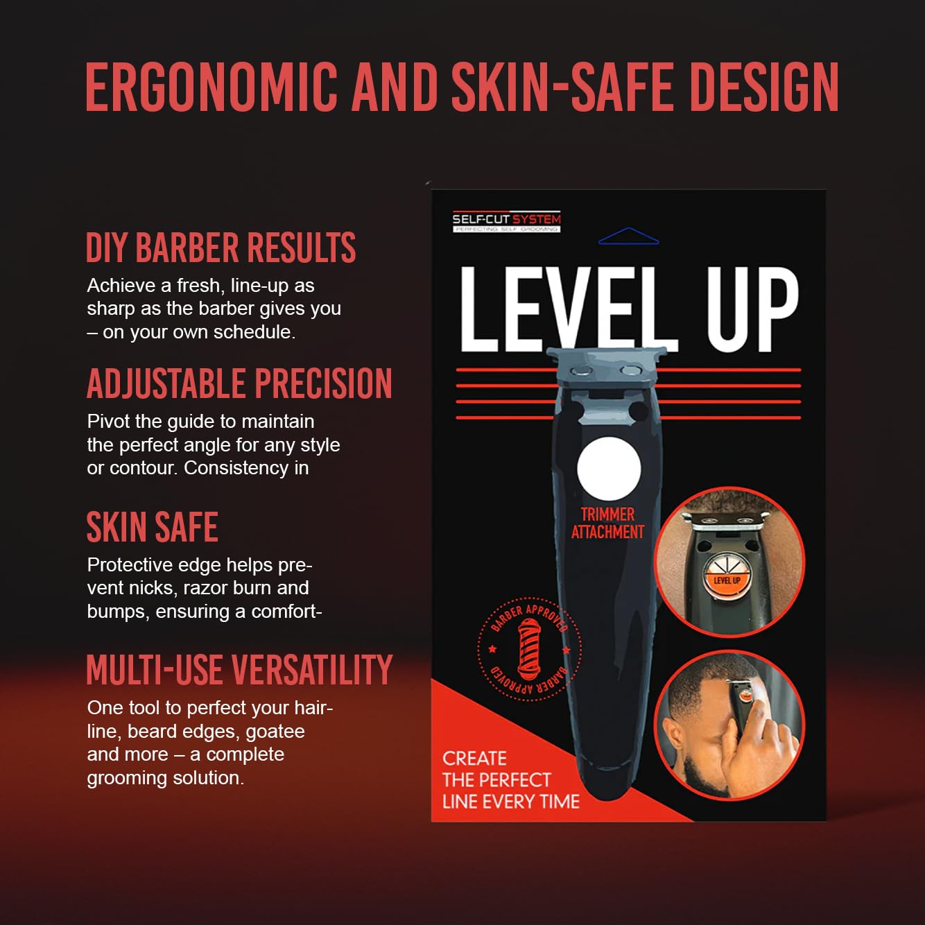 Self-Cut System Level Up Hair & Beard Trimmer Attachment – Precision Hairline Guide, Adjustable Multi-Angle Design to Reduce Clipper Burns & Lines & Hair Bumps, Ergonomic and Skin-safe, Compact Design