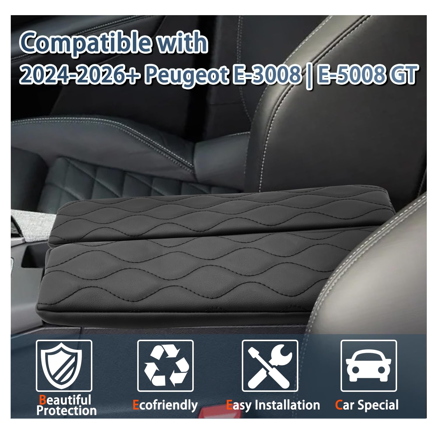 Ruiya Compatibile con 2025 2026 Peugeot 3008 GT Allure E-3008 | 5008 E-5008 Copri Bracciolo, Copertura per Bracciolo Centrale Copri Braccio Copertura Protezion Bracciolo Protezione e3008 Accessori