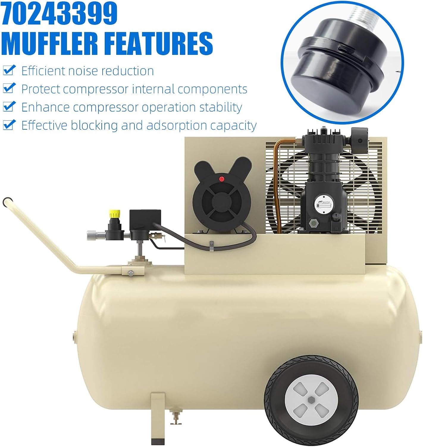 70243399 Air Intake Filter Quiet Mode 1/2" MPT Replacement Part, Replacement for Ingersoll Rand SS3 Compressor Replace FS06050 FS-06-050