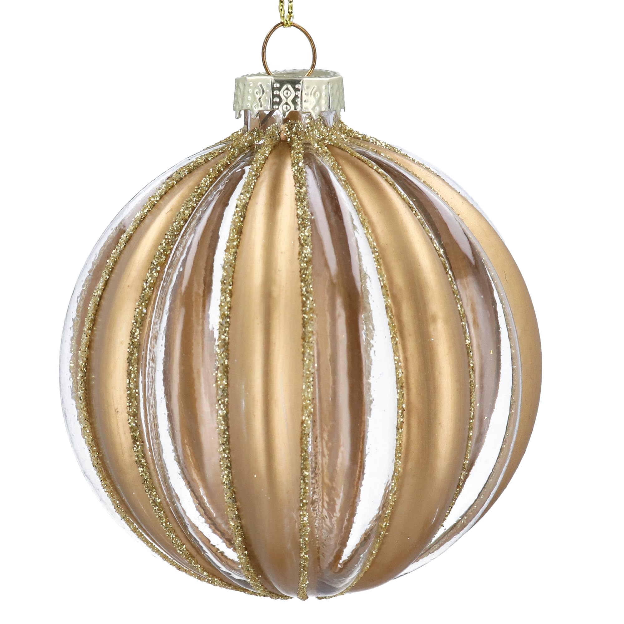 Gisela Graham Gold Clear Glass Bauble, Ribbed Design, 8Cm