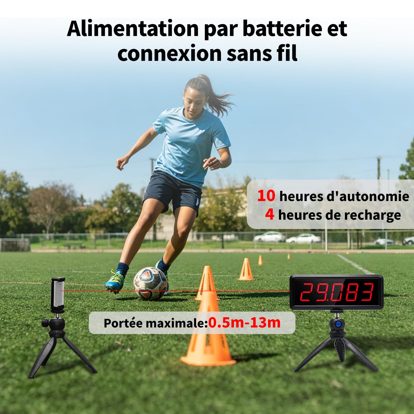 Chronomètre Laser sans Fil pour Les Sprints, Chronométrage Laser pour la Piste 50 mètres en Spirale, Horloge de Course Chronomètre pour l'entraînement de la Vitesse de Course (1 Ensembles)