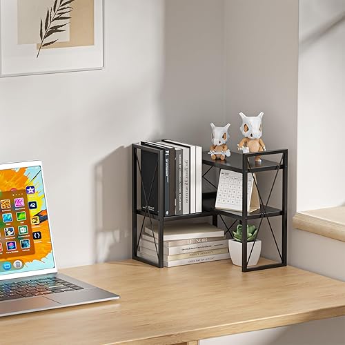 Miniatura 4 de Organizador de estante de escritorio, estantería pequeña para oficina, estantes superiores de escritorio de madera, organización y almacenamiento de