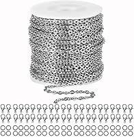 Vista 10 de Cadena de bolas de 55 pies, cadena de etiqueta de perro de 5.0 mm de acero inoxidable con 100 cierres para joyería, manualidades DIY, collar