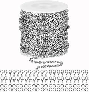 55ft Cable Link Chain for Jewelry Making,Stainless Steel O-Shaped Chain with 100 Pcs Jump Rings and Lobster Clasps,Silver Plated Necklace Chains for jewellery DIY Craft Supplies Findings (0.5*2*2.5mm)
