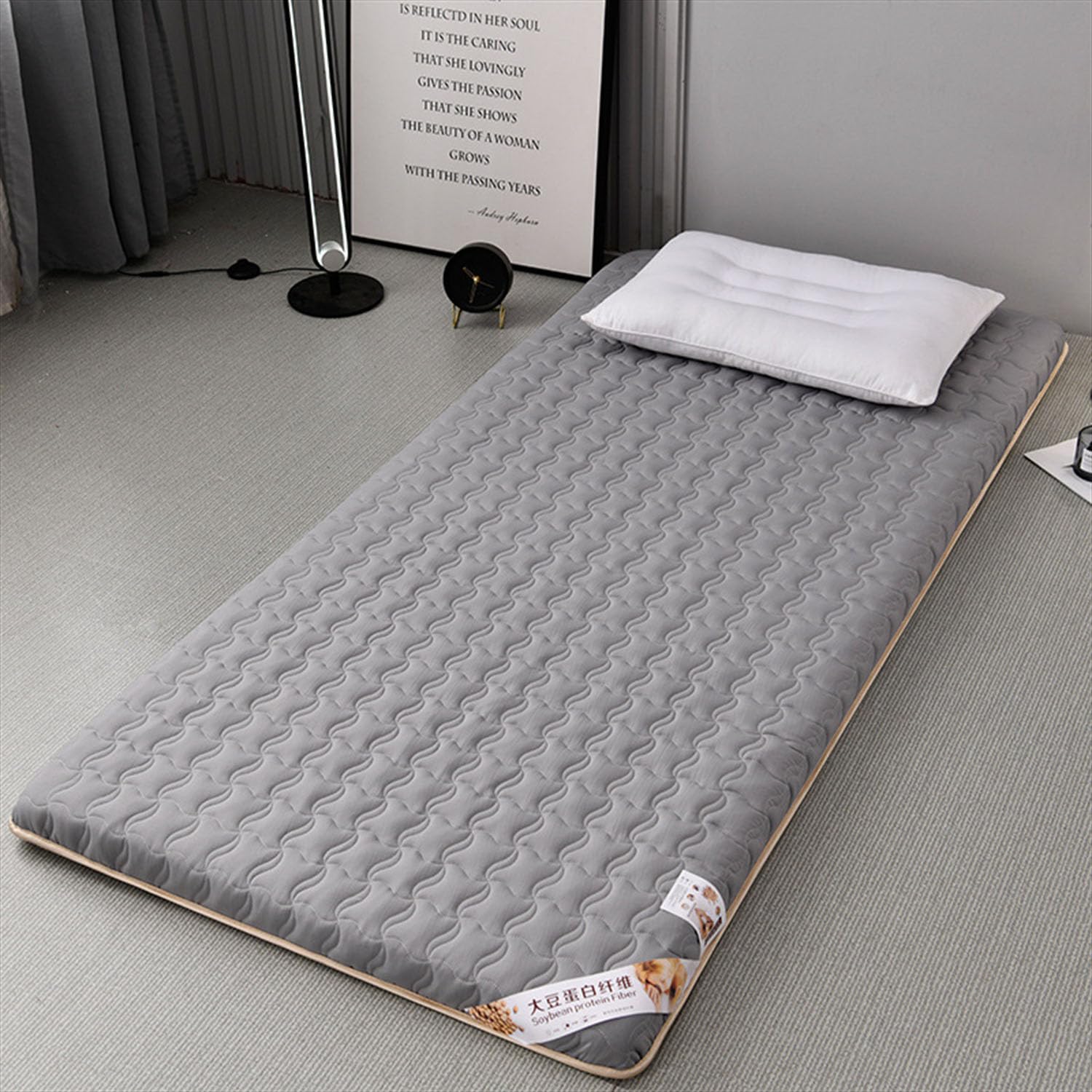 Futón Japonés Tatami Colchón de Piso Colchón de Espuma viscoelástica Futón japonés Plegable para Dormitorio Familiar Colchones Individuales y Dobles,Gris,90x200cm