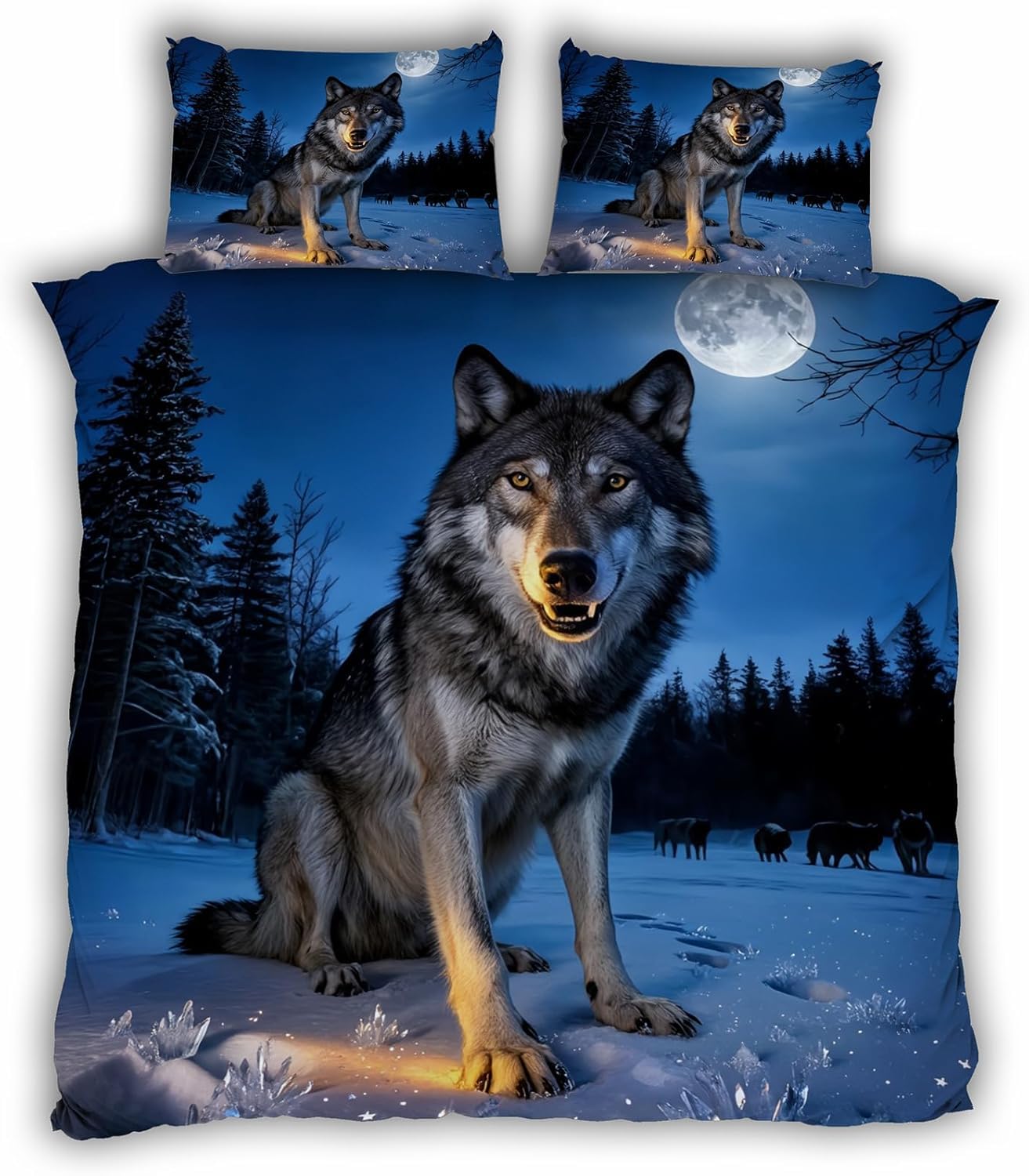 Linge de lit loup 220x240 parure de lit 2 personnes microfibre avec housse de couette animaux sauvages