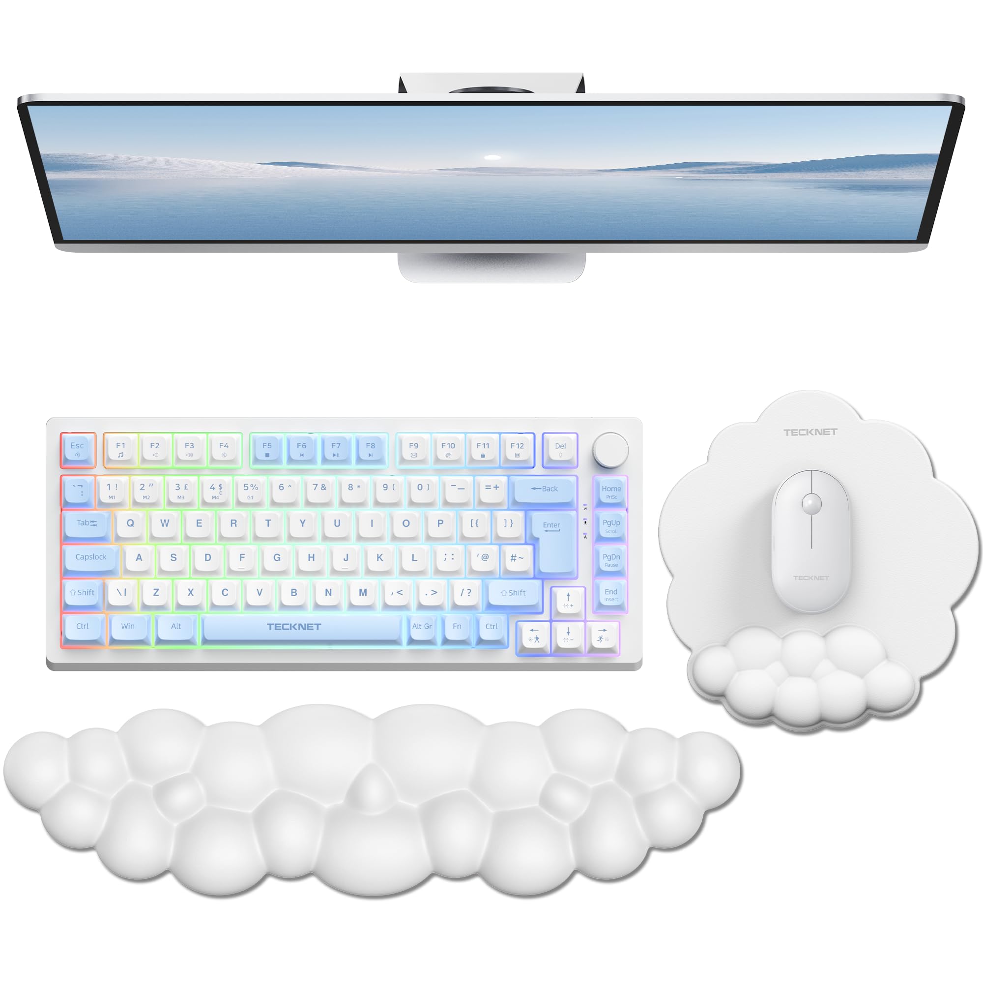 TECKNET Cloud Mouse Pad with Wrist Rest, White