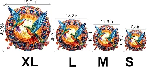 Miniatura 7 de Funnli Rompecabezas de madera para adulto, 200 piezas de mandala colibríes, rompecabezas de madera de 11.8 x 11.8 pulgadas con caja, colección de