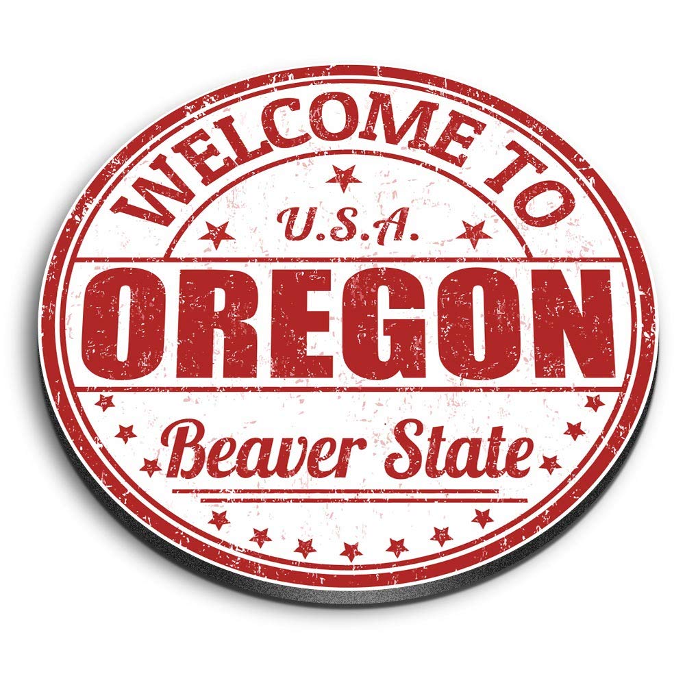1 x Round MDF Magnet - Welcome To Oregon USA Travel Stamp 5799