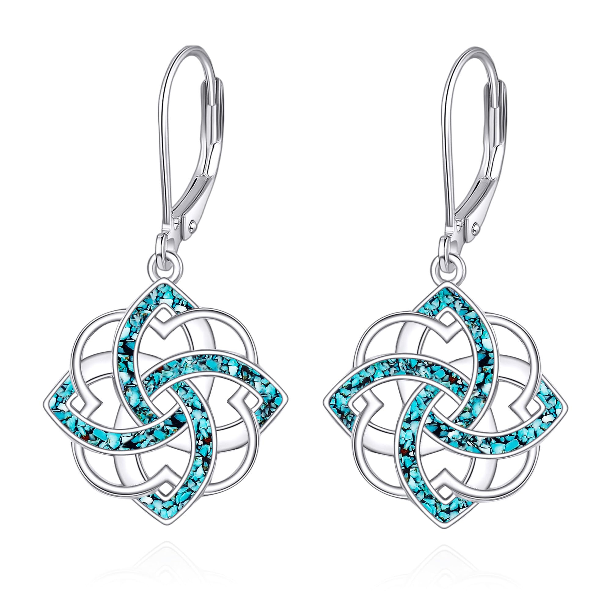 YAFEINI Keltische Knoten Ohrringe 925 Sterling Silber Keltischer Knoten Leverback Ohrringe Türkisfarbene Baumelnde Ohrringes Irischer Schmuck Geschenke für Damen