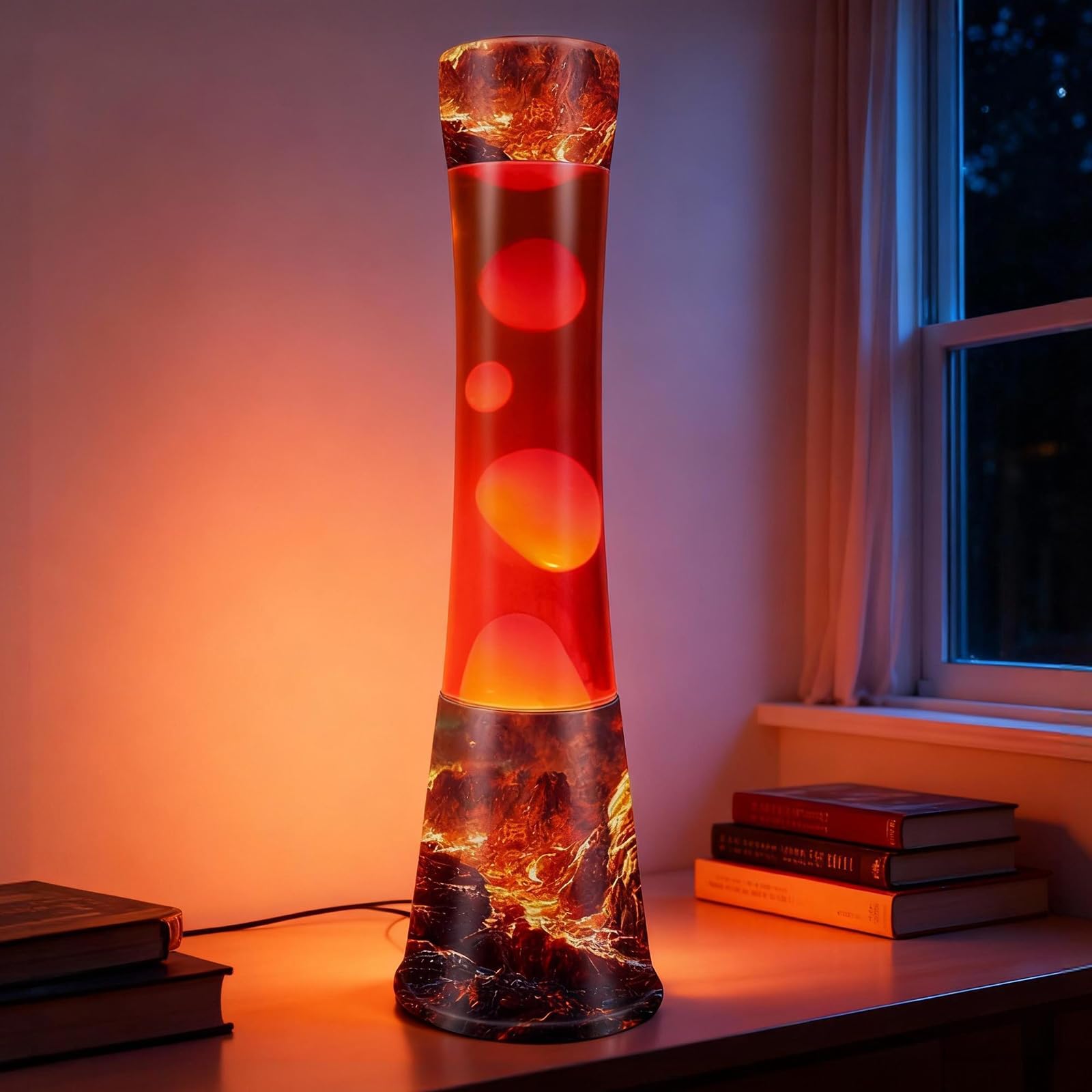 Volcano, lampada a forma di vulcano, 40,6 cm, con liquido arancione e cera rossa, luce notturna fresca, decorazione per casa, camera da letto, ufficio, illuminazione per feste