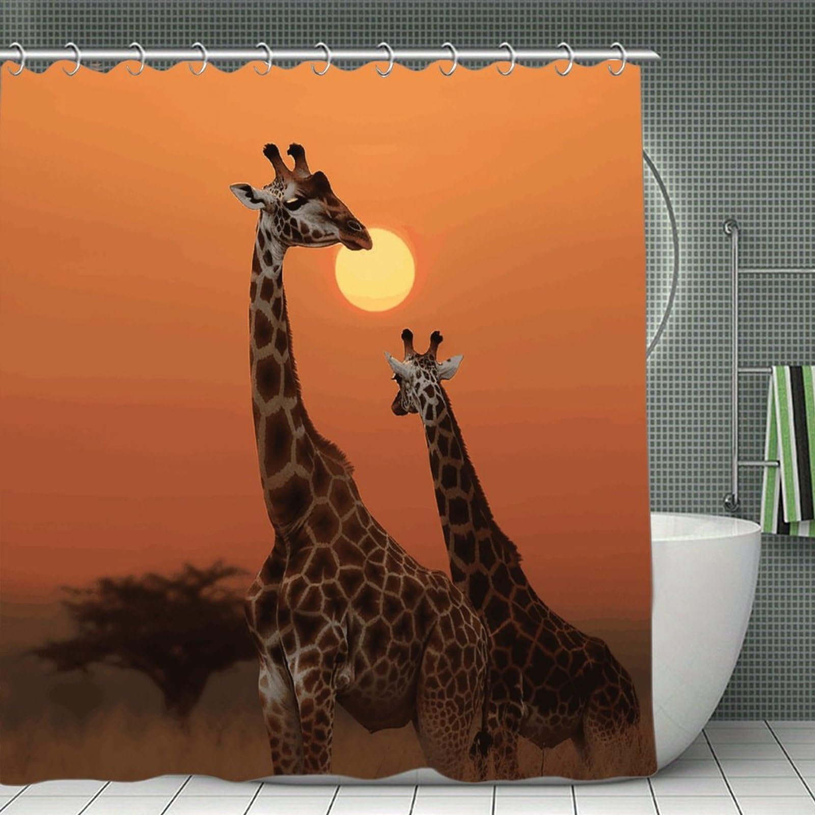 VstaDank Giraffe at Sunset Shower Curtain Waterproof Bathroom Curtain with Hooks Luxury Weighted Bath Curtains for Bathtubs Showers Room Dividers Decorative Shower Curtains 71x71 in