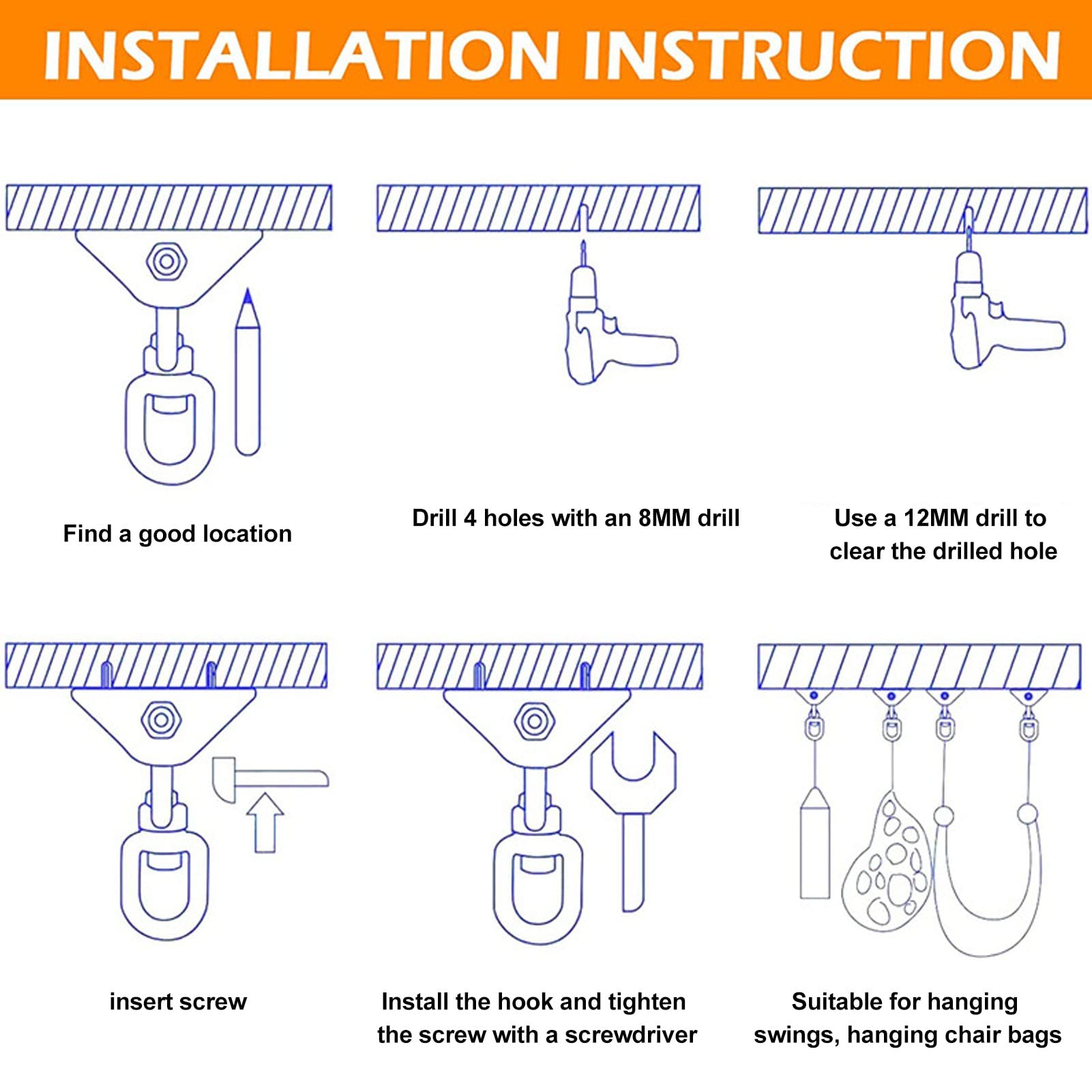 Hanging Kit, 304 Stainless Steel Suspension Plate Disc Yoga Pilates Hardware Swivel Fixing Hook for Swing Chair Basket