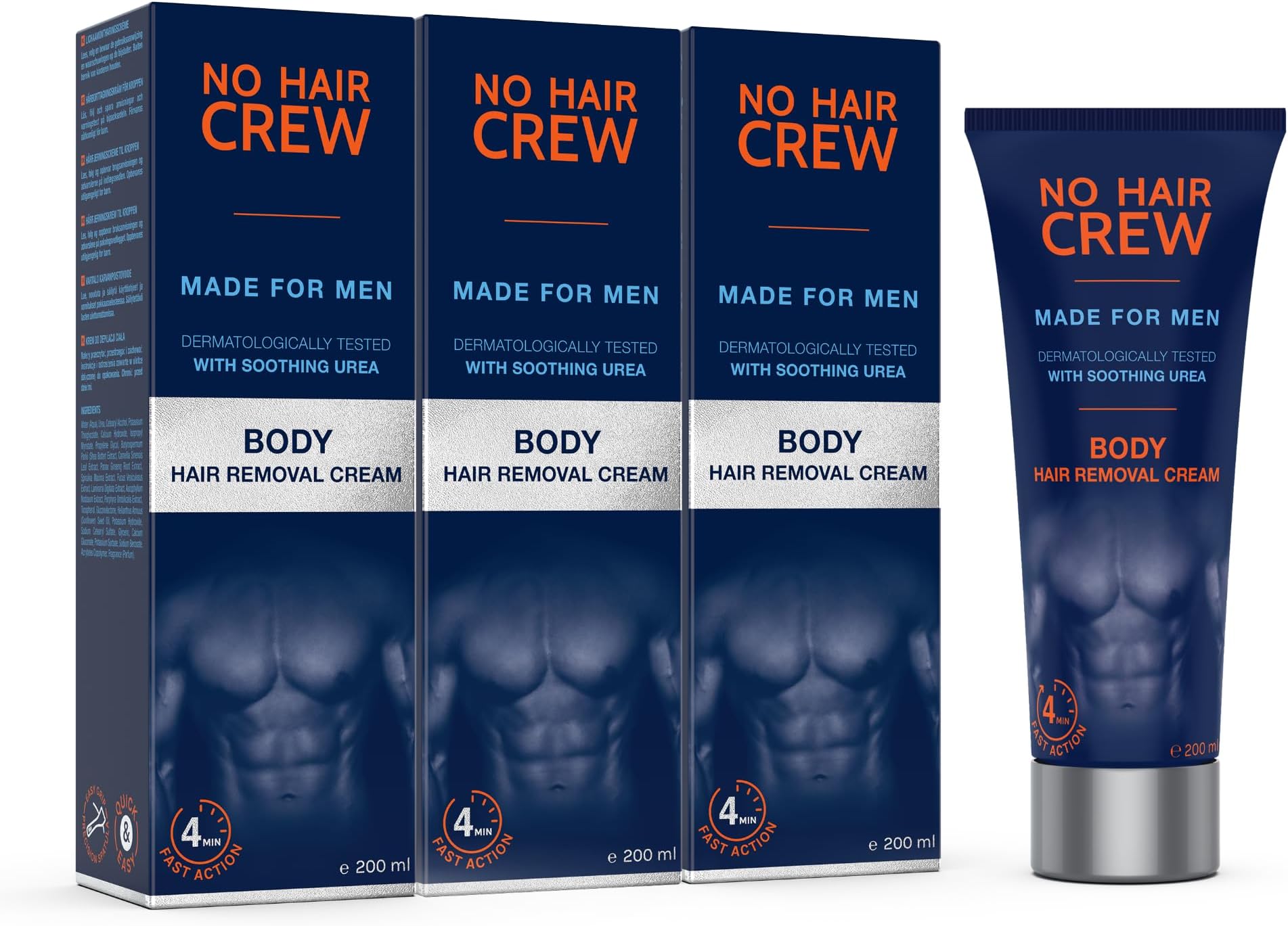 Body Hair Removal Cream for Men Pack of 3 (3 x 200 ml) – For Chest, Back and Underarms – Gentle and Effective Depilation without Cuts or Razor Burn