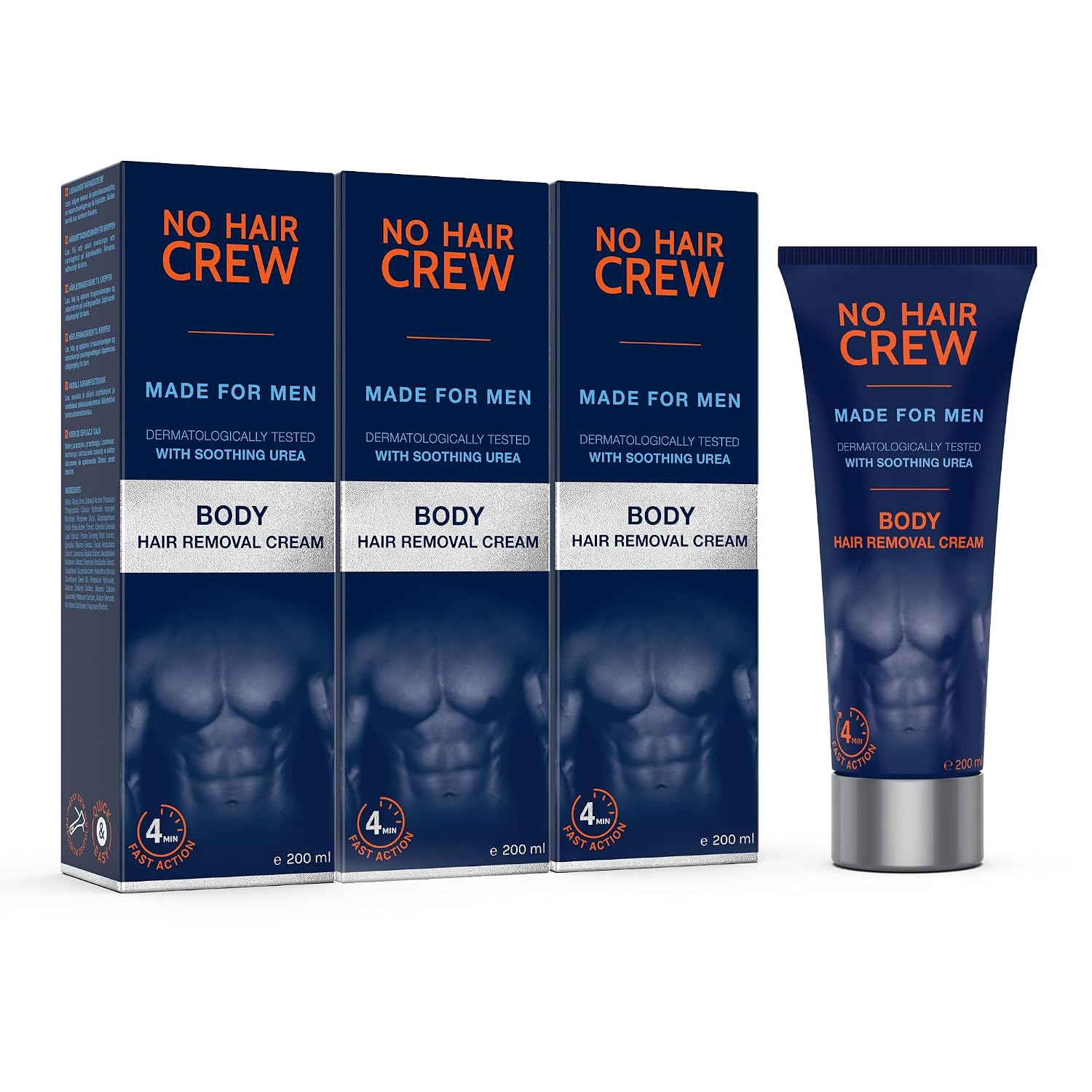 No Hair Crew Body Hair Removal Cream for Men 3 x 200 ml - The Original F r Brust R cken Arme Beine & Achseln. Entfernt Haare in nur 4 8 Minuten. Glatte Haut ohne Schnittgefahr und Rasierpickel.