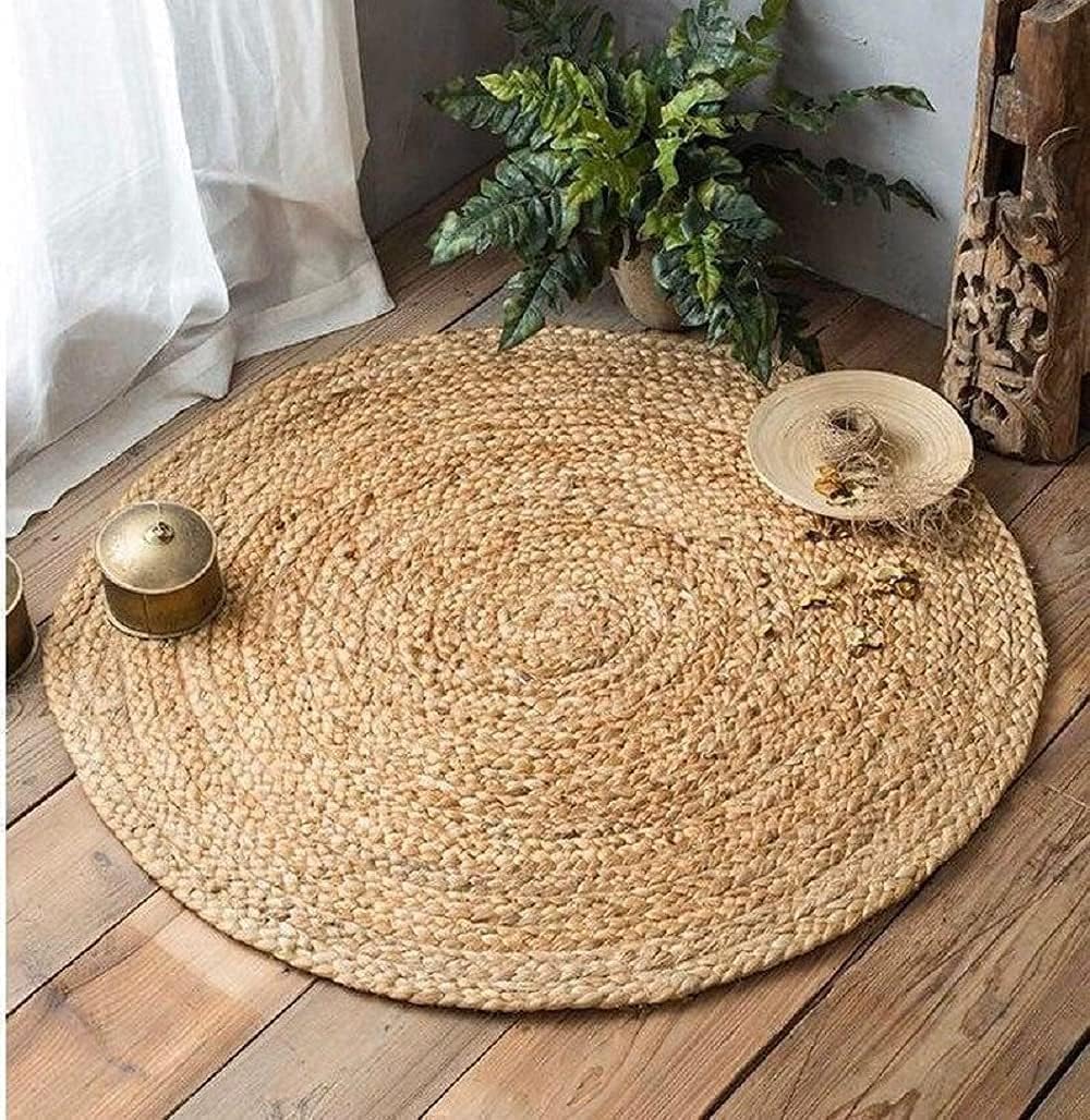 Jute Round– Handwoven Natural Fiber Rug for Living Room, Bedroom & Dining | Eco-Friendly Boho Braided Floor Mat, Durable Area Rug for Home & Office, Color, Beige (50 cm)-image-45